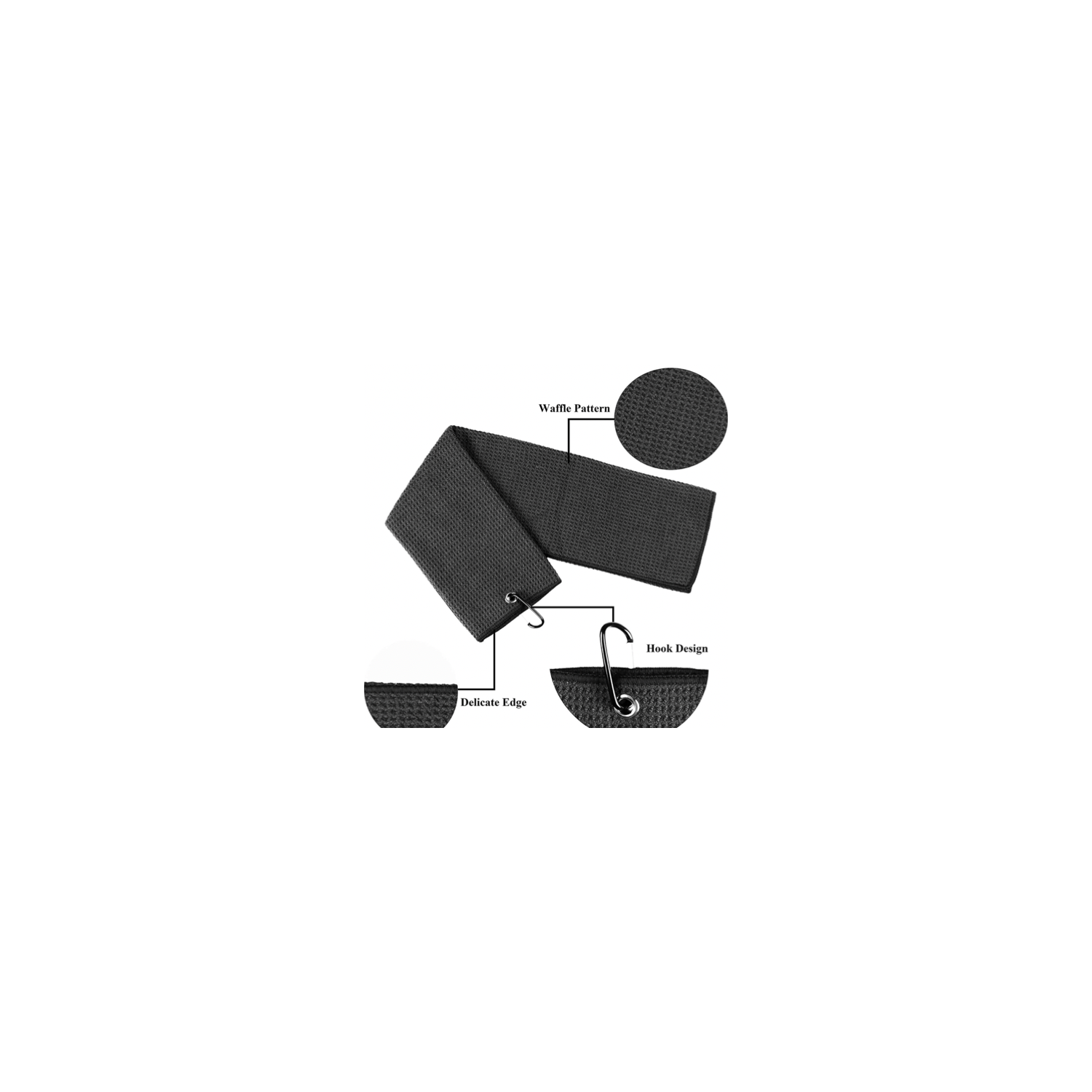 Mobilecaddy Tri-fold microfibre golf towel for golf bag with clip