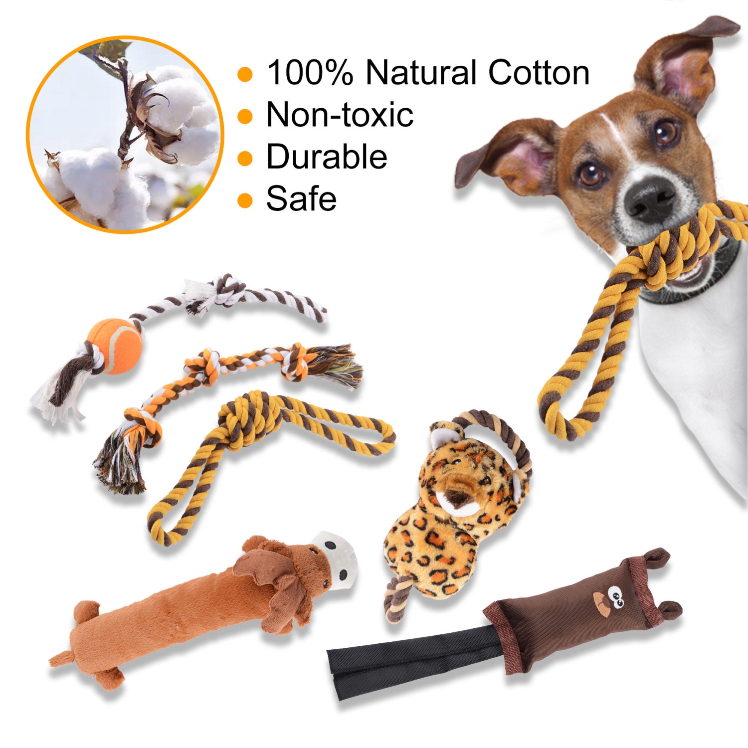 Jouets à mâcher et de dentition pour chiots, avec son grinçant, lot de 6 - Résistant aux déchirures et aux morsures LIVINGbasics®