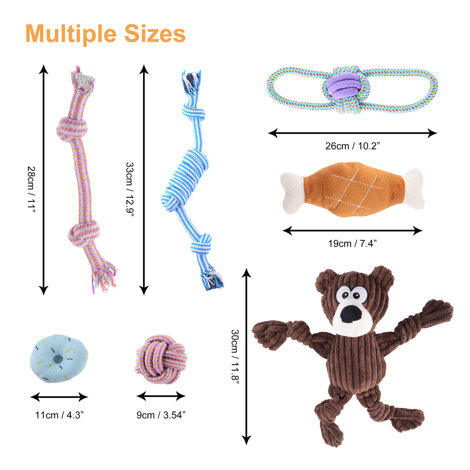 Lot de 7 jouets à mâcher pour chiots pour faire ses dents, jouets pour chiens en corde qui couinent, durables, non toxiques, résistants aux morsures,