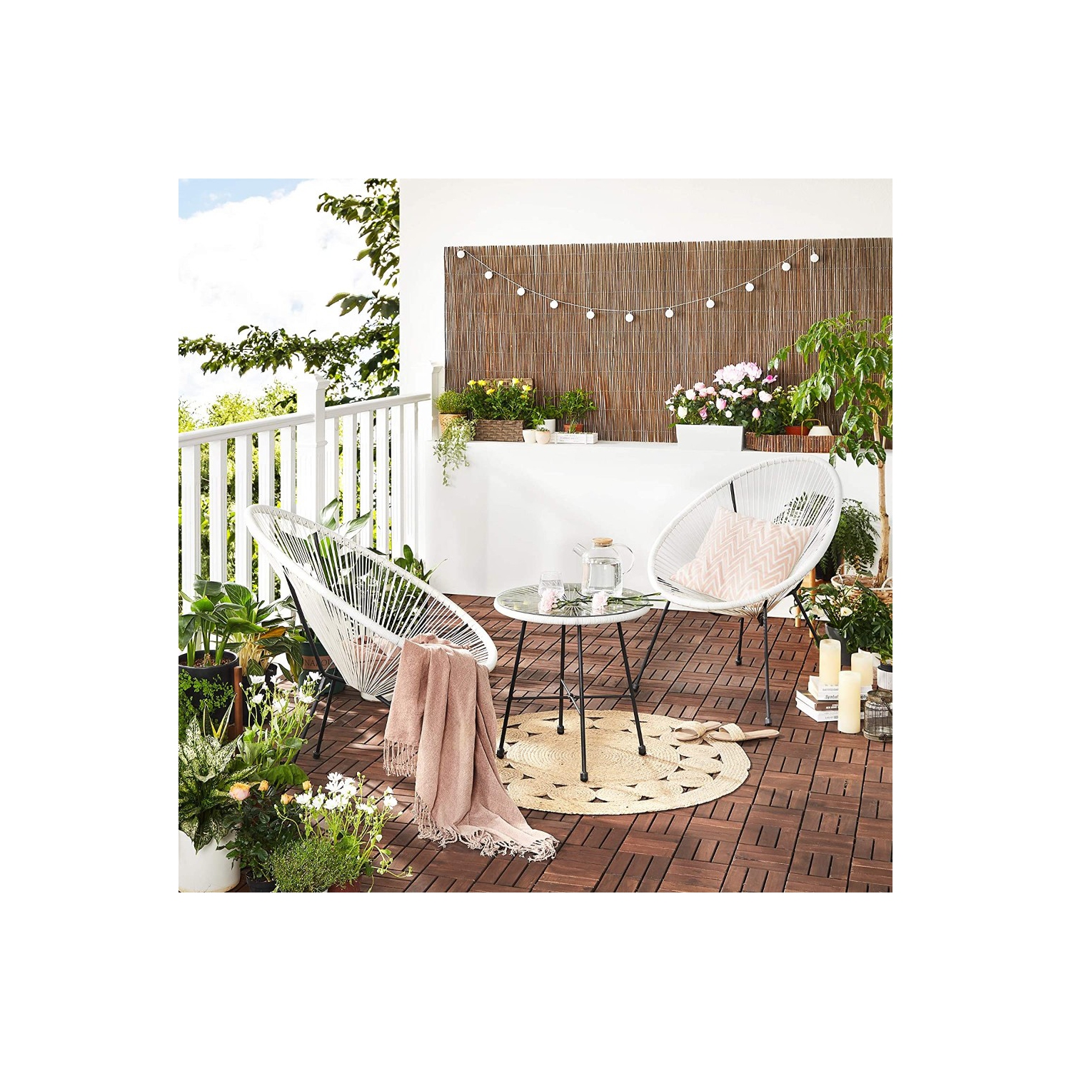 Songmics 3-Piece Acapulco Patio Furniture Set, White