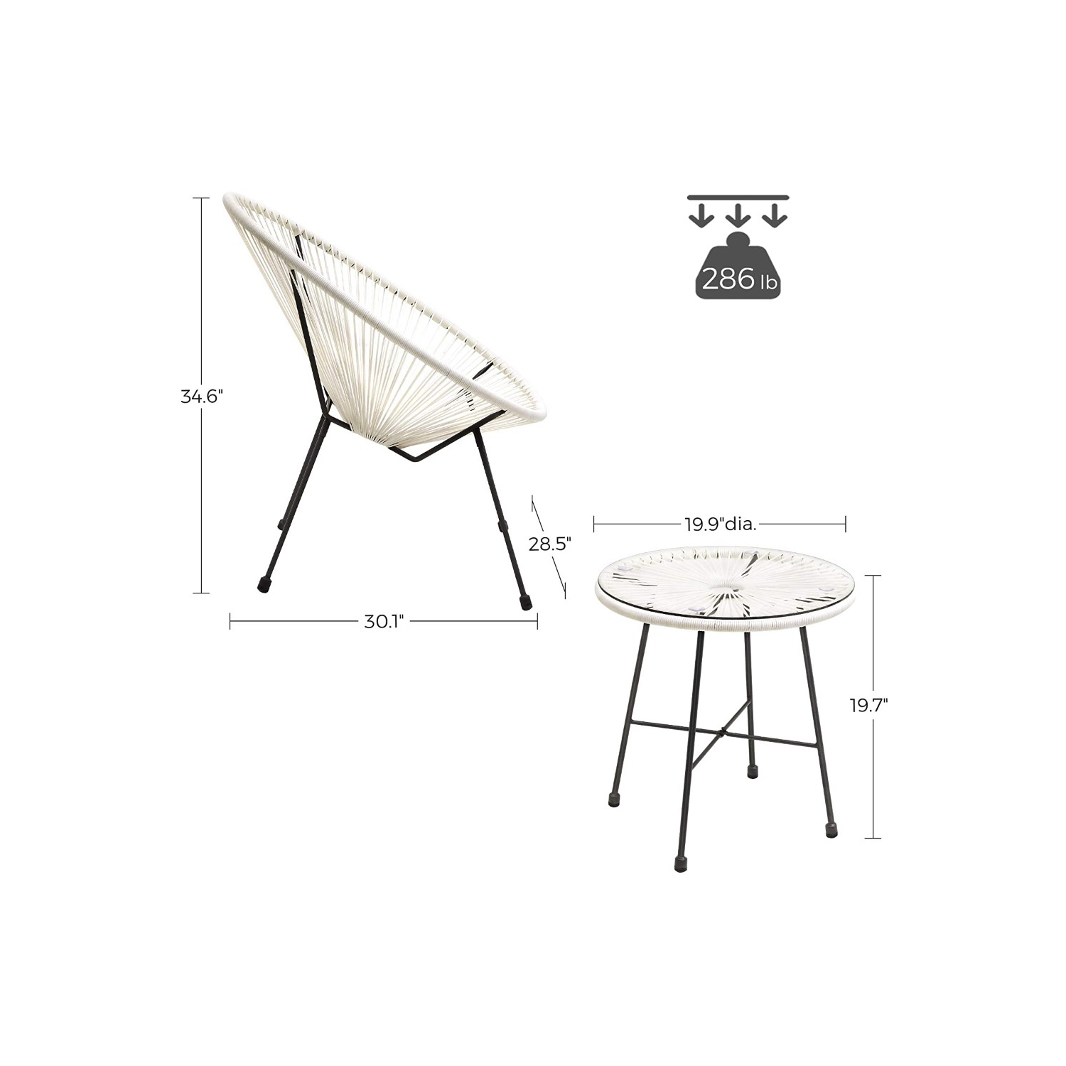 Songmics 3-Piece Acapulco Patio Furniture Set, White