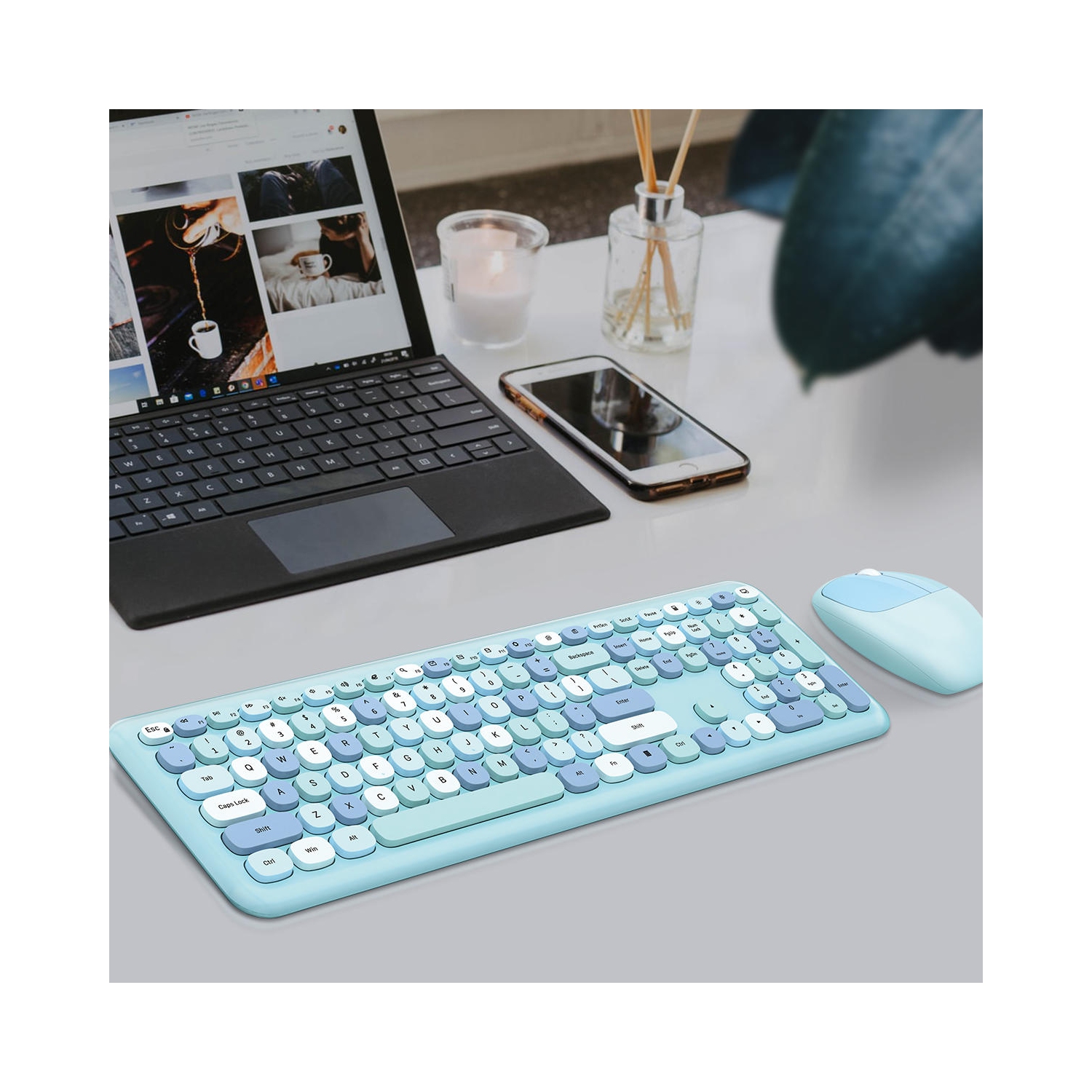 Slim Wireless Keyboard and Mouse Combo with 110 Color Round