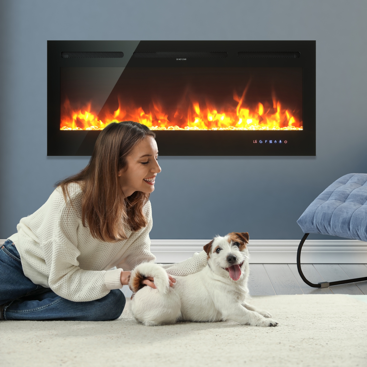 Topbuy 36"/40"/50" Recessed Electric Fireplace Wall Mounted Heater w/Remote Control 750W/1500W mode Adjustable Flame