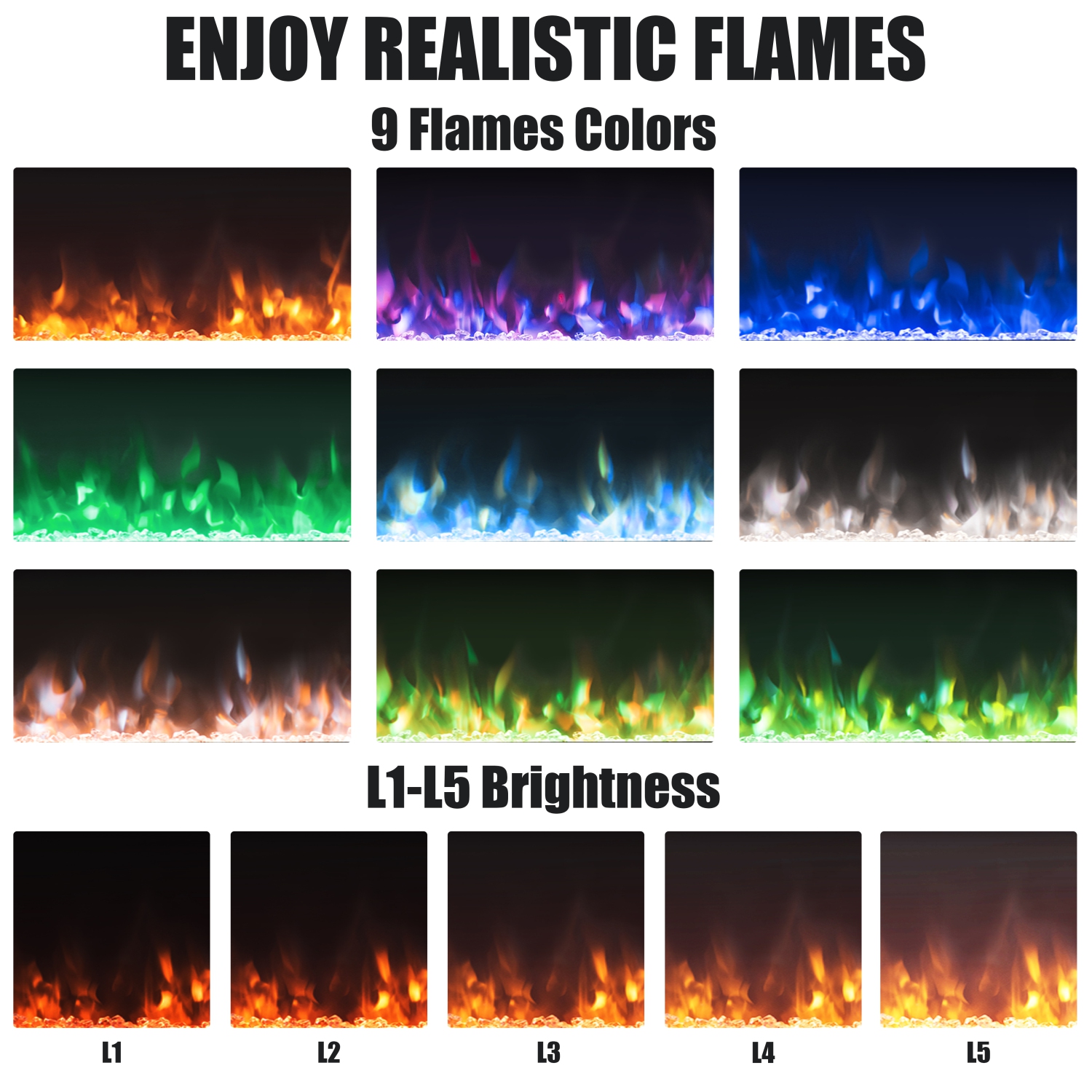 Topbuy 36"/40"/50" Recessed Electric Fireplace Wall Mounted Heater w/Remote Control 750W/1500W mode Adjustable Flame