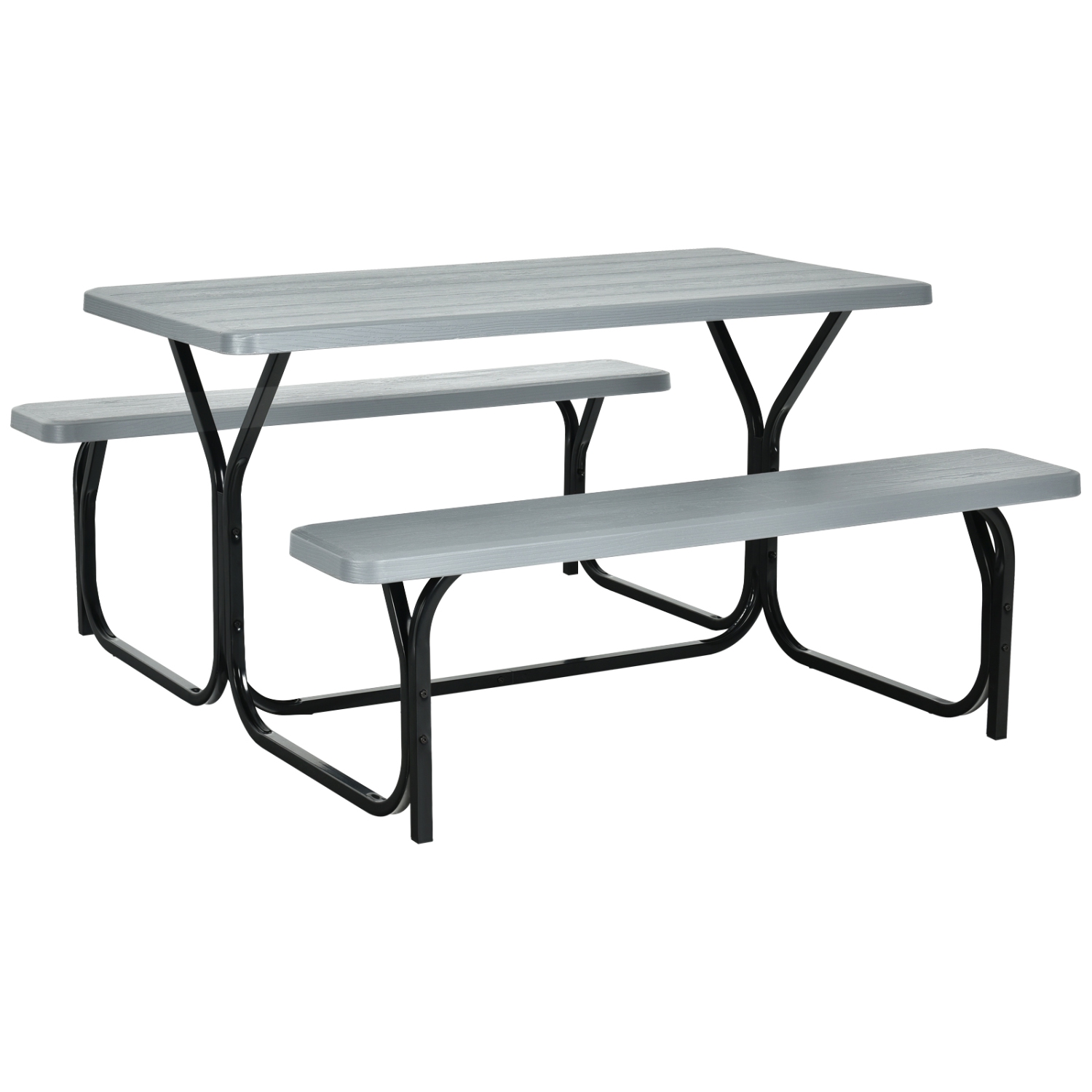 Patiojoy Outdoor Picnic Table Bench Set Patio Camping Table w/Steel Frame & Wood Texture Tabletop for Garden