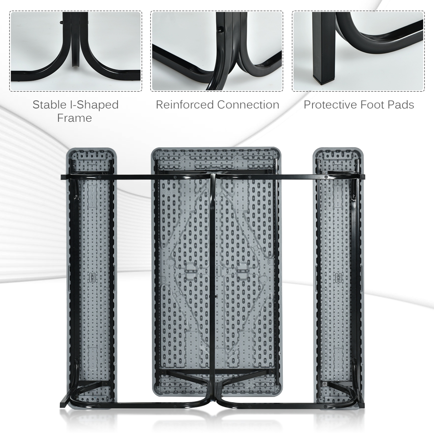 Patiojoy Outdoor Picnic Table Bench Set Patio Camping Table w/Steel Frame & Wood Texture Tabletop for Garden