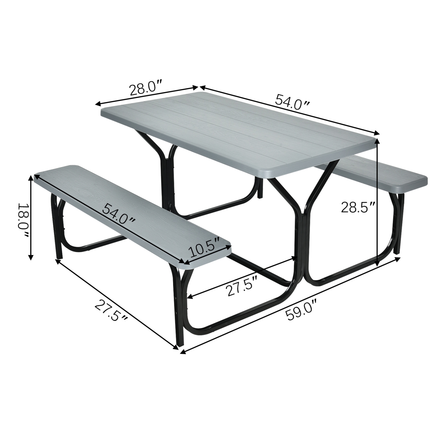 Patiojoy Outdoor Picnic Table Bench Set Patio Camping Table w/Steel Frame & Wood Texture Tabletop for Garden
