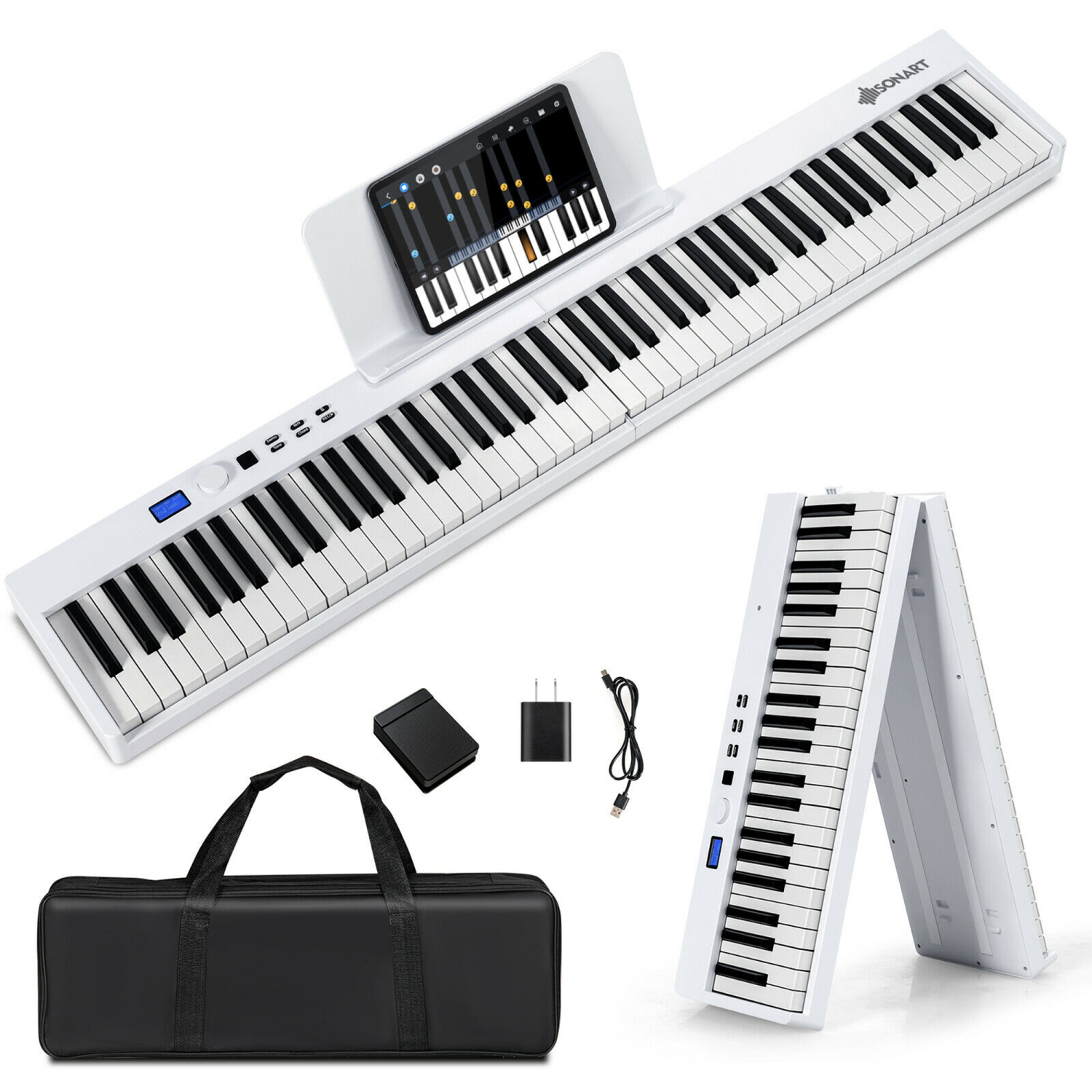 Gymax 88-Key Folding Electric Piano Keyboard Semi Weighted Full Size MIDI