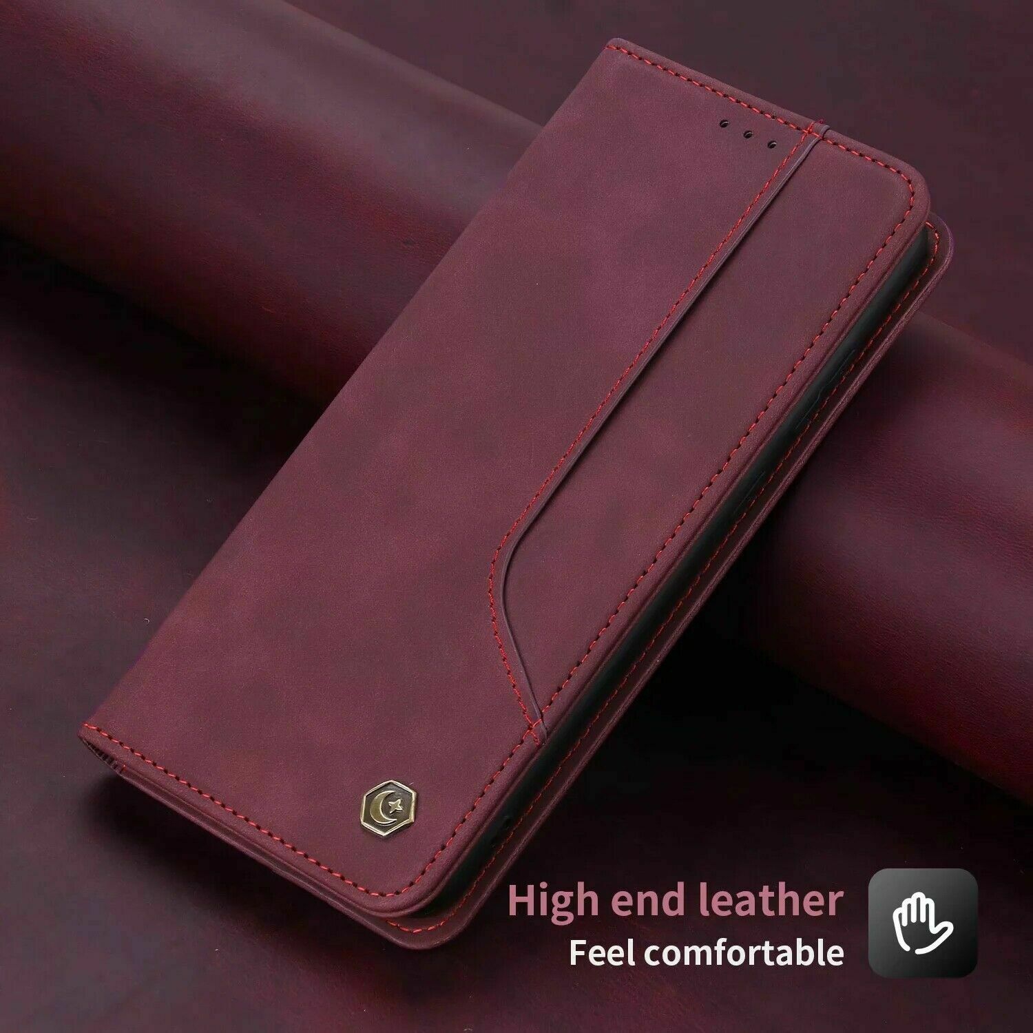 POLA Retro Classic Magnetic PU Leather Flip Wallet Card Holder Phone Case Cover for Samsung Galaxy S22 Plus (Wine Red) - Free Shipping