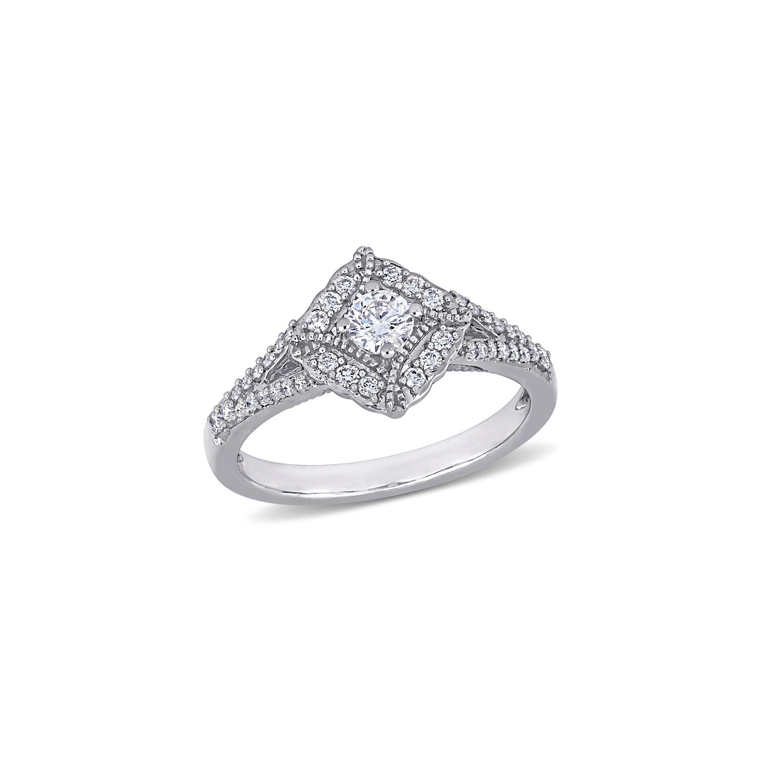 1/2 Carat Diamond Engagement Halo Ring in 14K White Gold