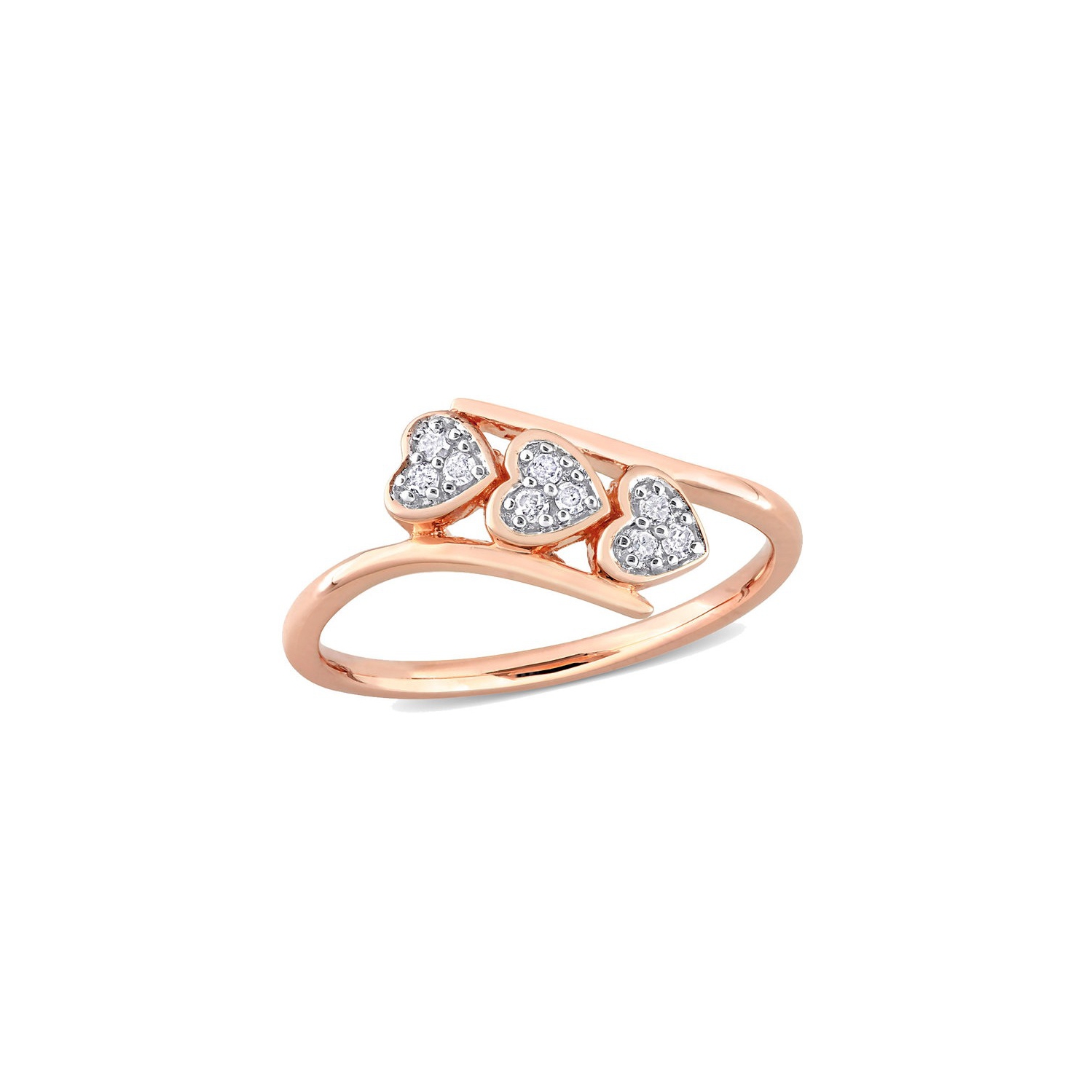 1/10 Carat Triple Triple Heart Bypass Bague promesse en argent plaqué rose