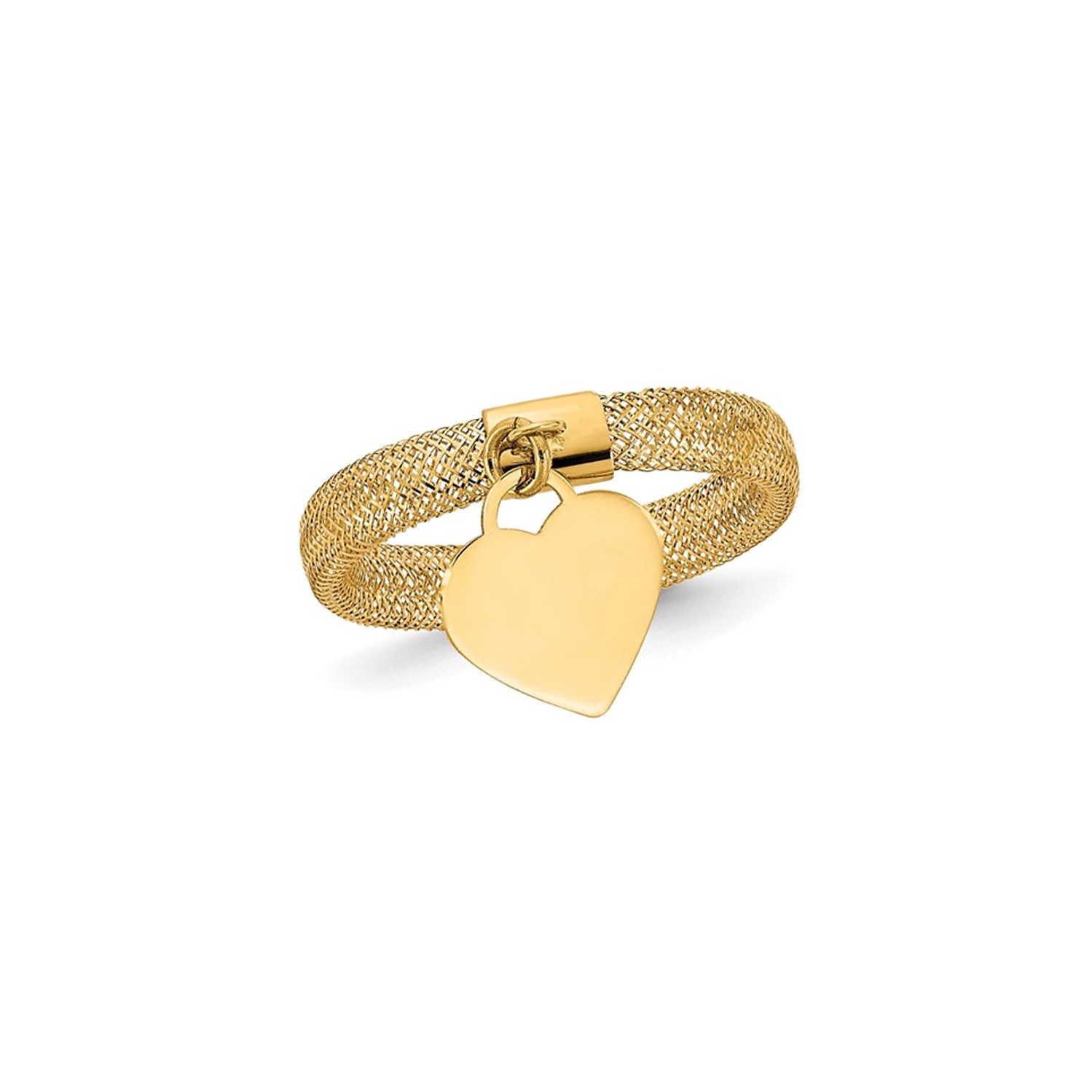 14K Yellow Gold Woven Mesh Polished Heart Charm Ring