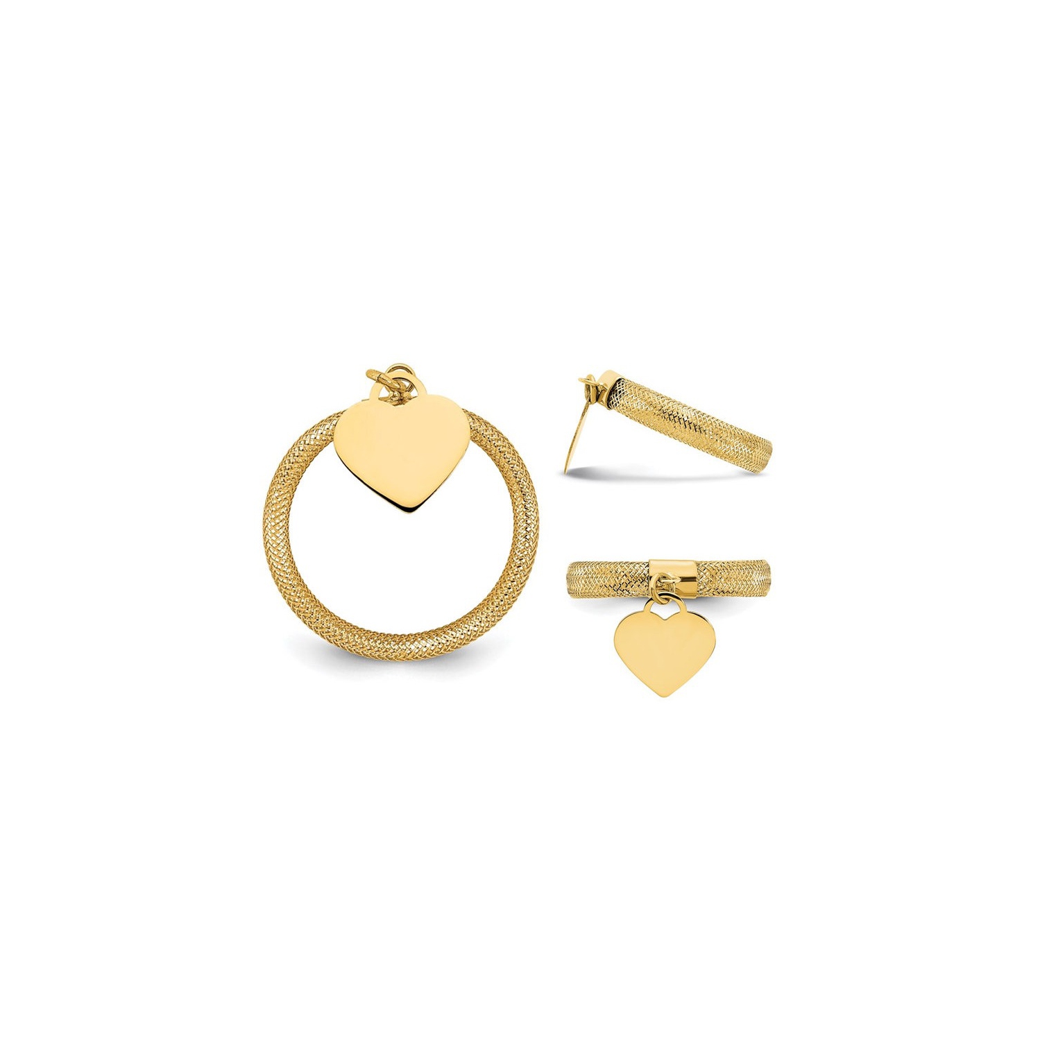 14K Yellow Gold Woven Mesh Polished Heart Charm Ring