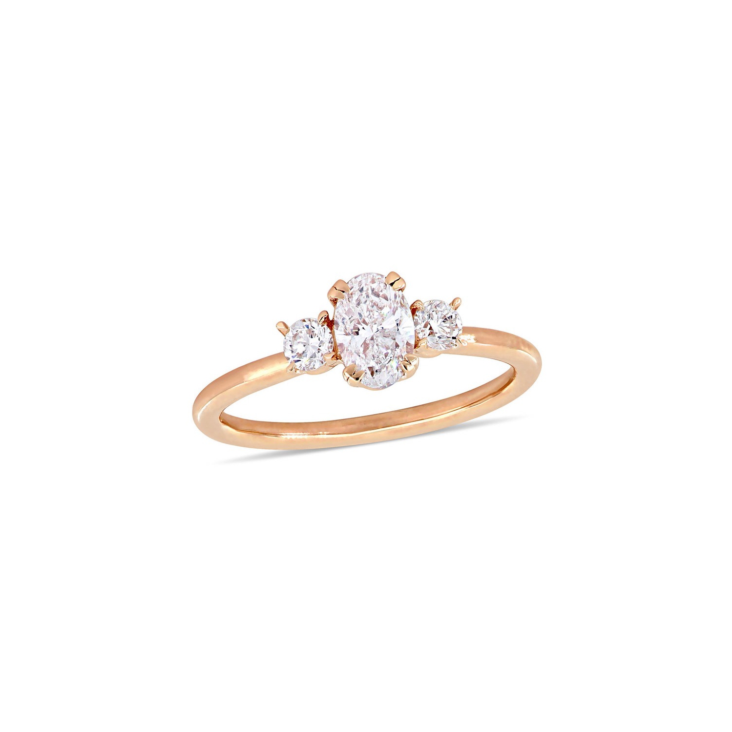 1.00 Carat Oval-Cut Three-Stone Diamond Engagement Ring in 14K Rose Gold