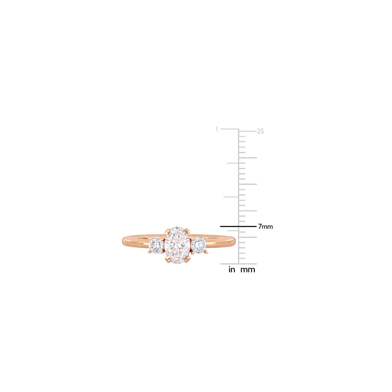 1.00 Carat Oval-Cut Three-Stone Diamond Engagement Ring in 14K Rose Gold