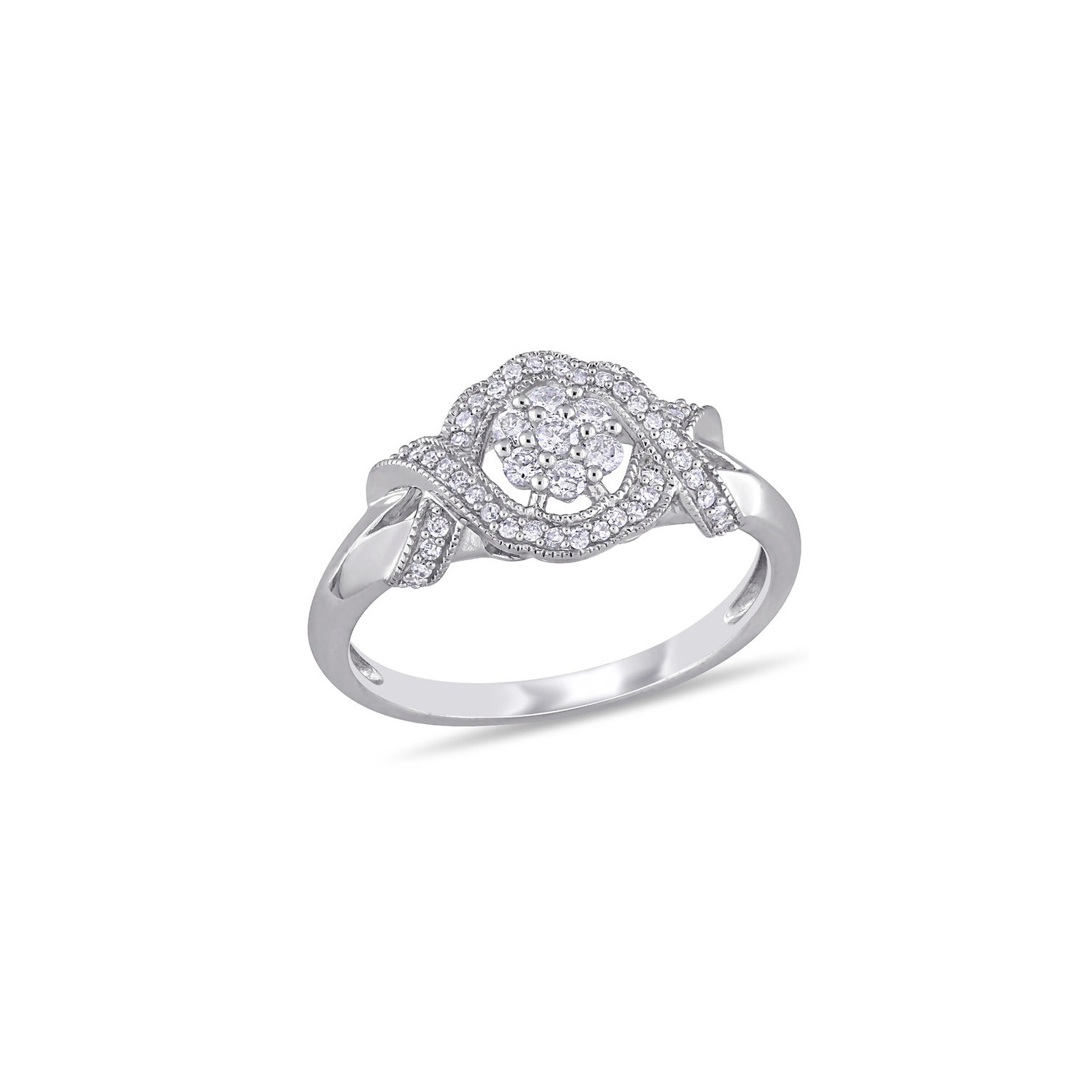1/3 carat bague de fiançailles de grappes diamant en or blanc 10k