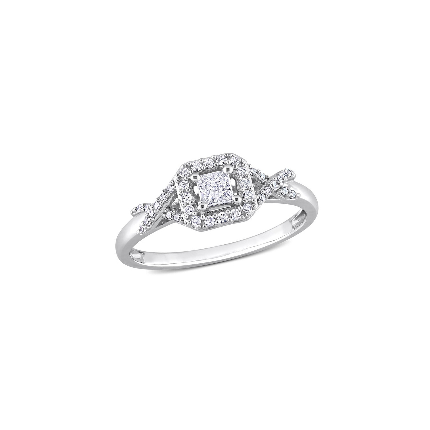 1/3 carat anneau de halo de fiançailles de diamant princesse en or blanc 10k