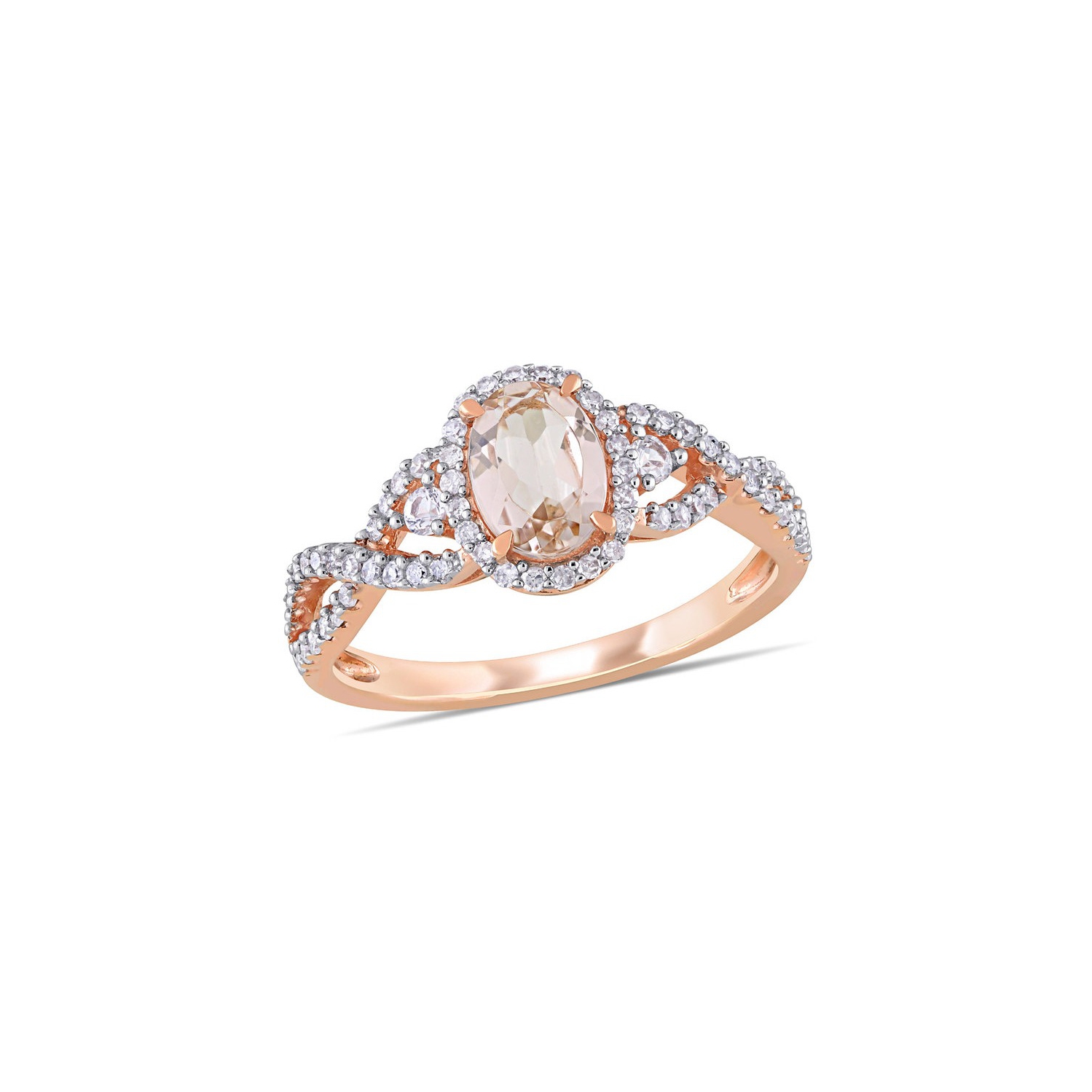 7/10 Carat Morganite Crossover Ring in 10K Rose Pink Gold with Diamonds