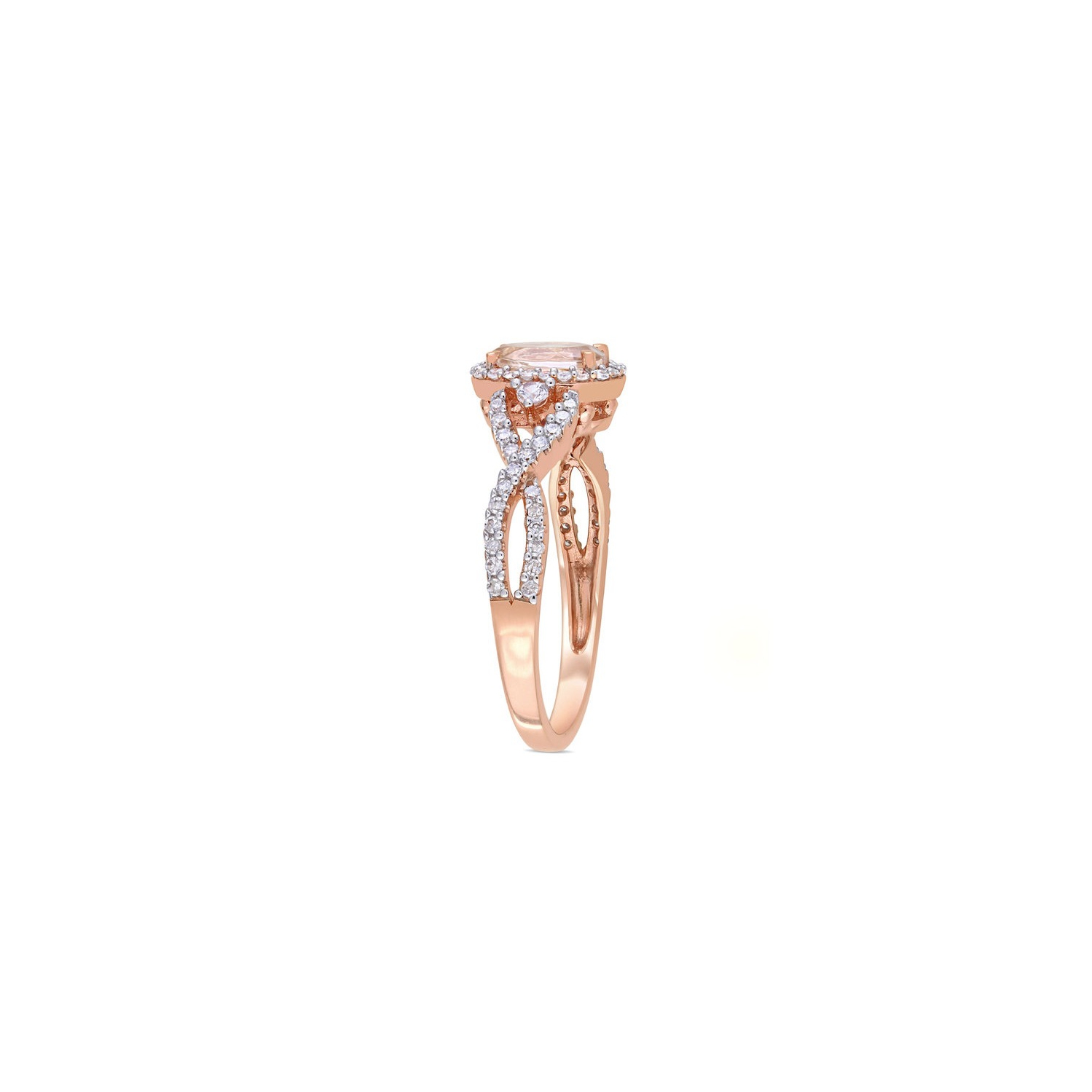 7/10 Carat Morganite Crossover Ring in 10K Rose Pink Gold with Diamonds