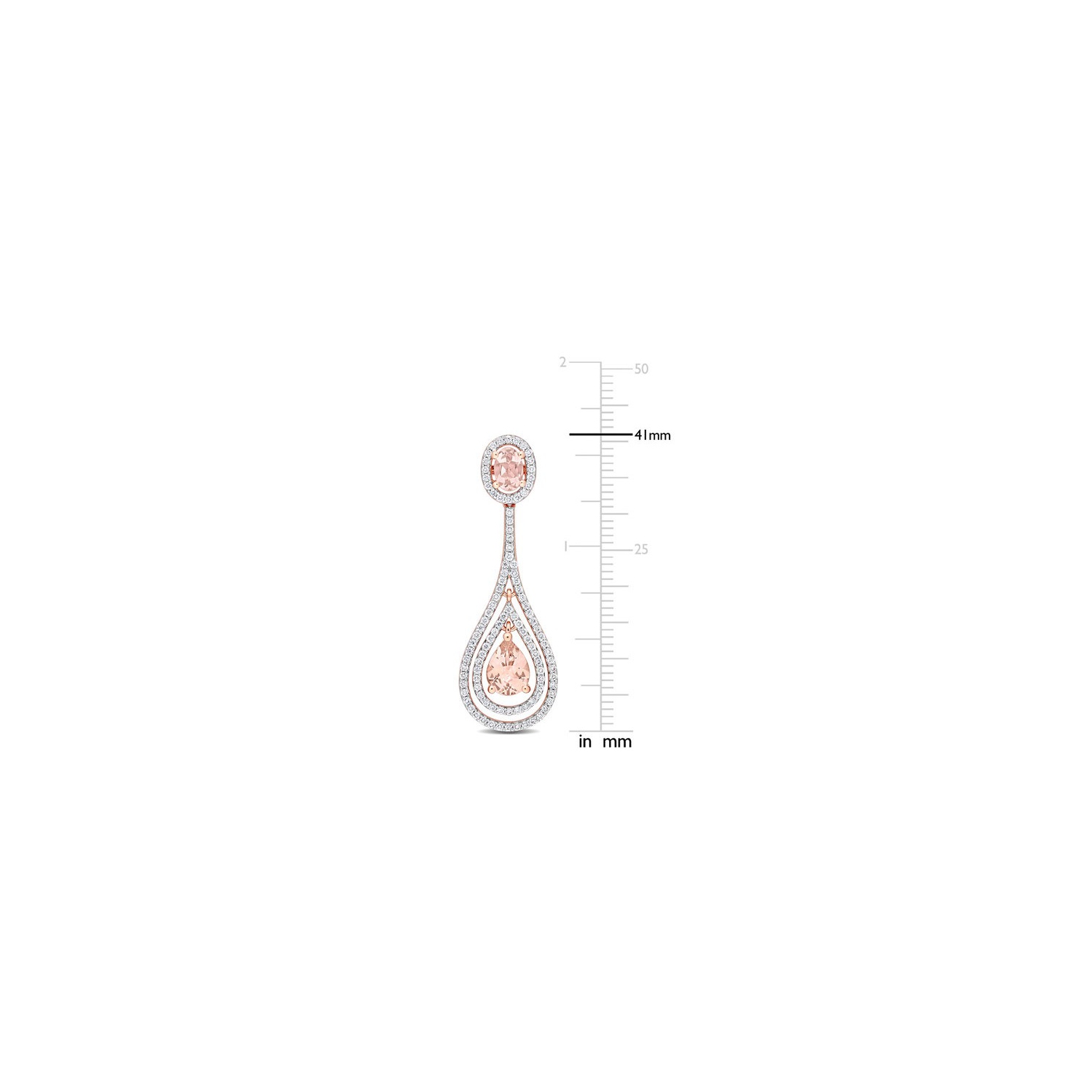 2.80 Carat Morganite Dangle Drop Earrings in 14k Rose Gold Rose with Diamonds (1.0 Carat)