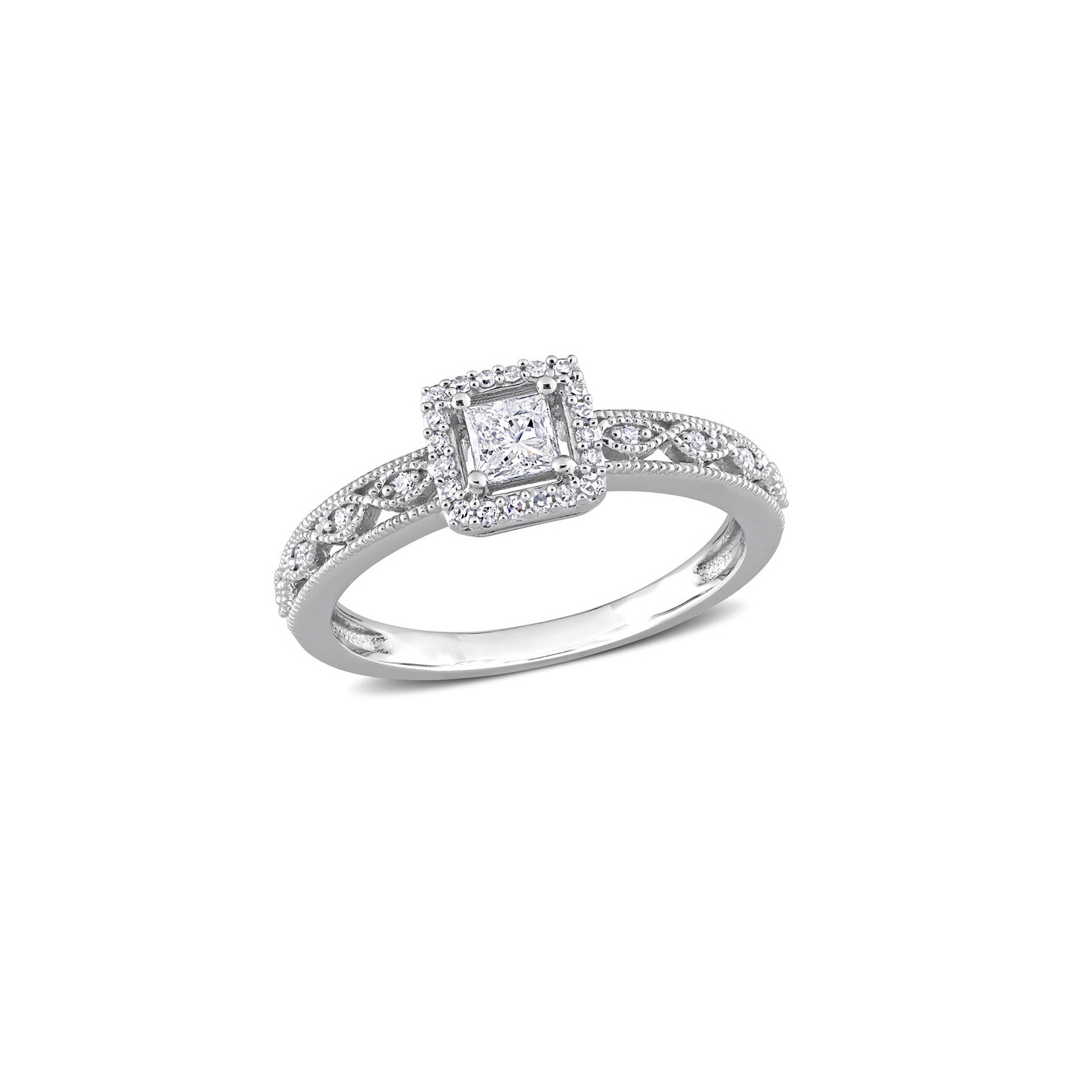 3/8 Carat Princess Diamond Engagement Halo Ring in 10K White Gold