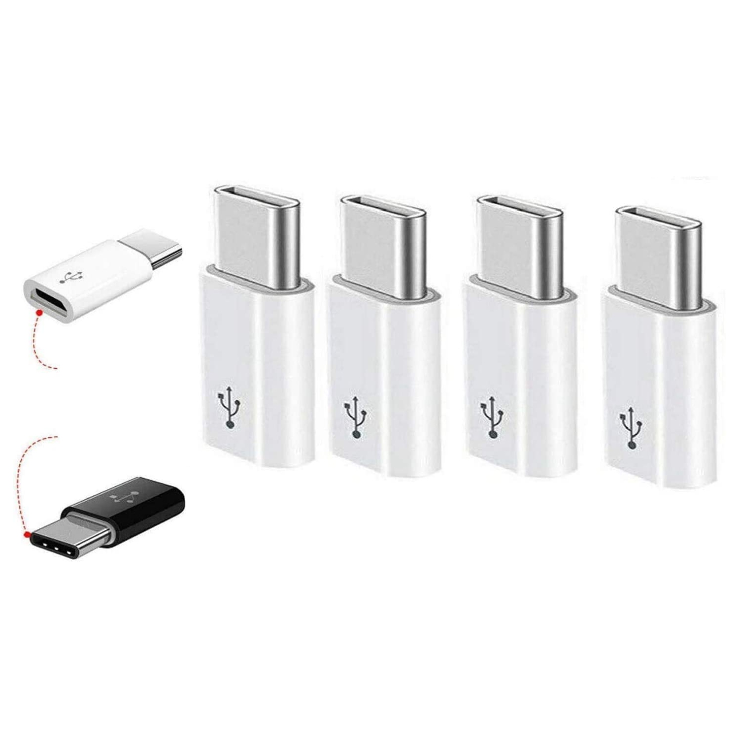 4 Pack White Micro USB to USB C Adapter, USB Type C Adapter Convert Connector with Resistor, Fast Charging for Samsung Galaxy S10 S9 S8 Plus Note 9 8, MacBook, LG V30 G5 G6, Moto Z2 Play