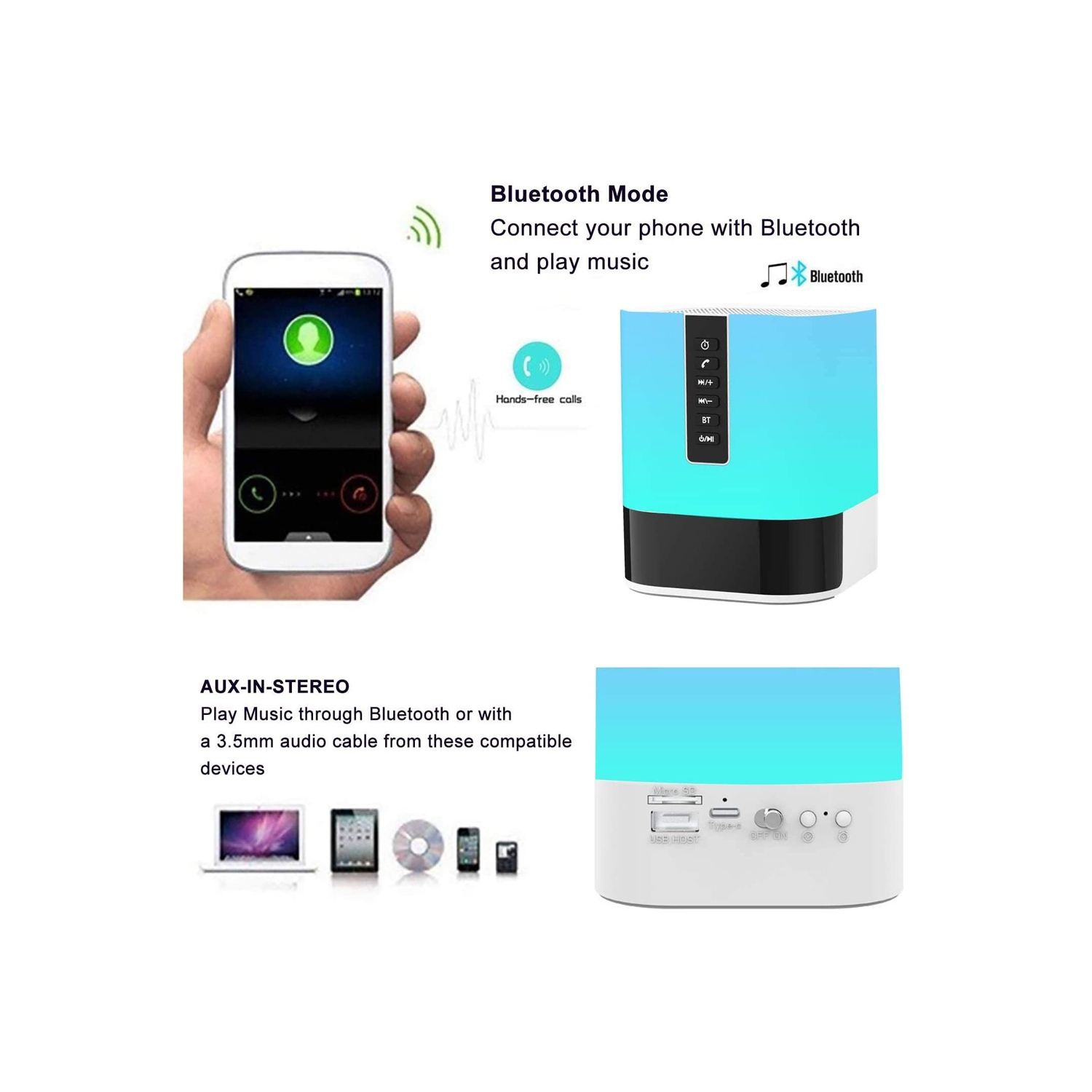 Night Lights Bluetooth Speaker with Alarm Clock Wireless Touch Sensor Bedside Lamp - axGear