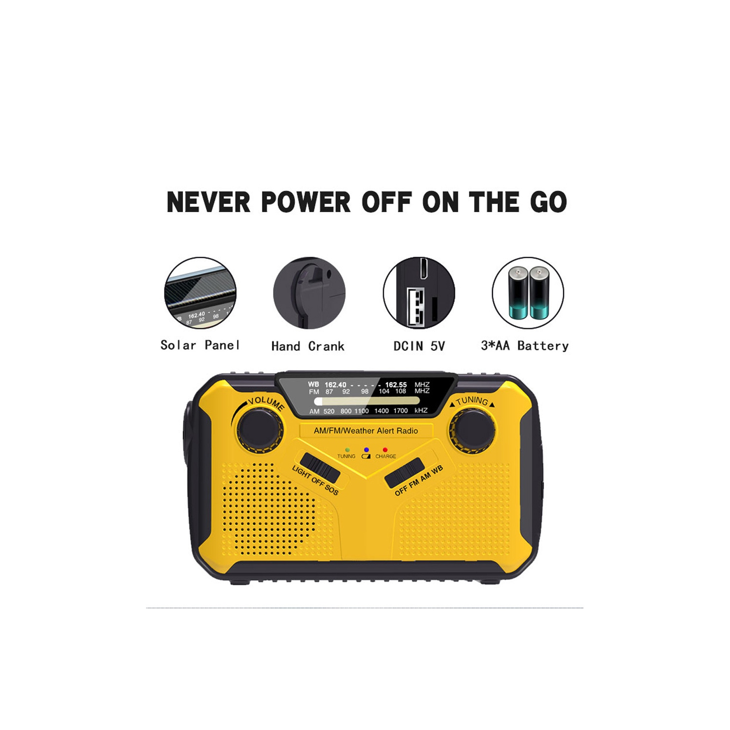 Emergency Radio AM/FM Weather Alert Receiver with LED Flashlight Phone Charger - axGear