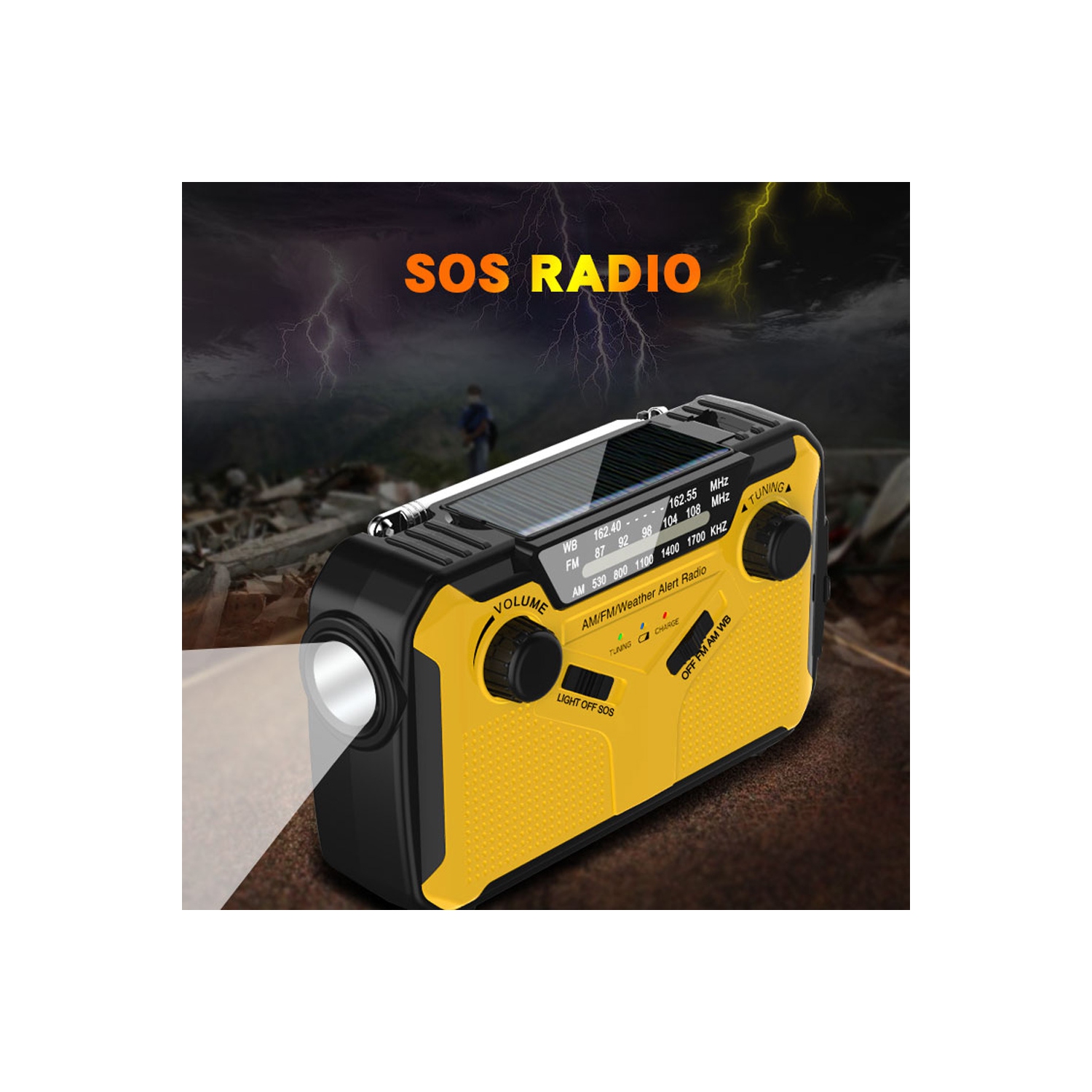 Emergency Radio AM/FM Weather Alert Receiver with LED Flashlight Phone Charger - axGear