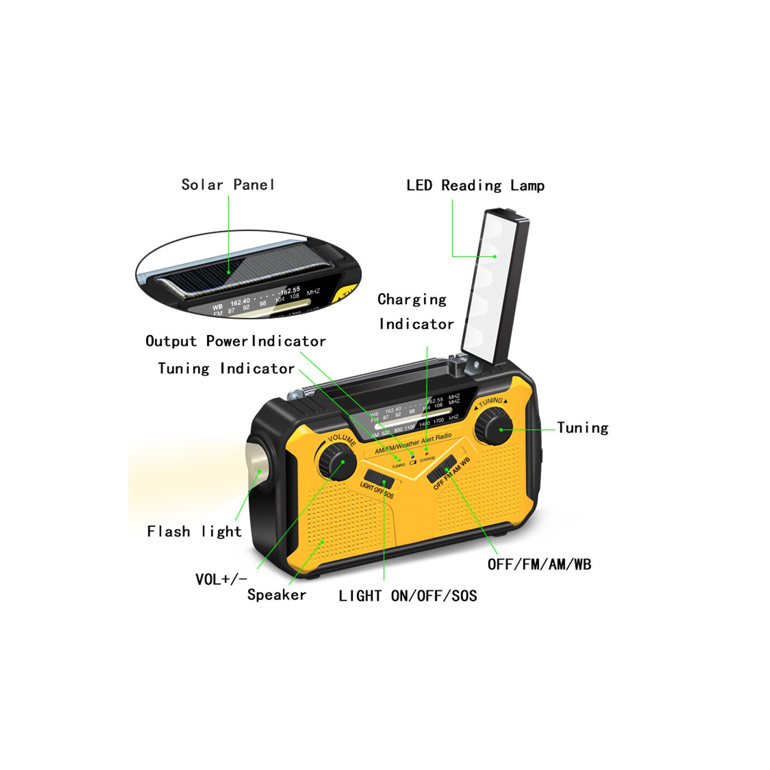 Emergency Radio AM/FM Weather Alert Receiver with LED Flashlight Phone Charger - axGear