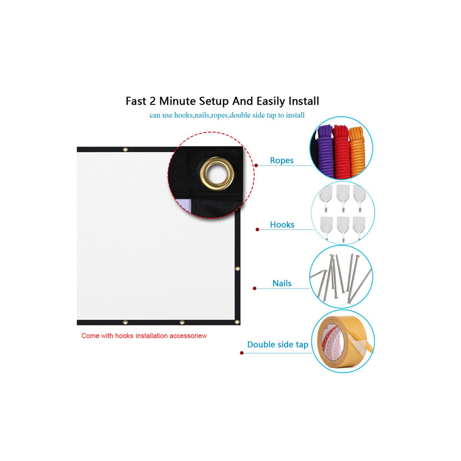 Écran de projection 120 pouces 16: 9 HD pliable anti-plis portable extérieur projecteur d'intérieur écran de films - axGear