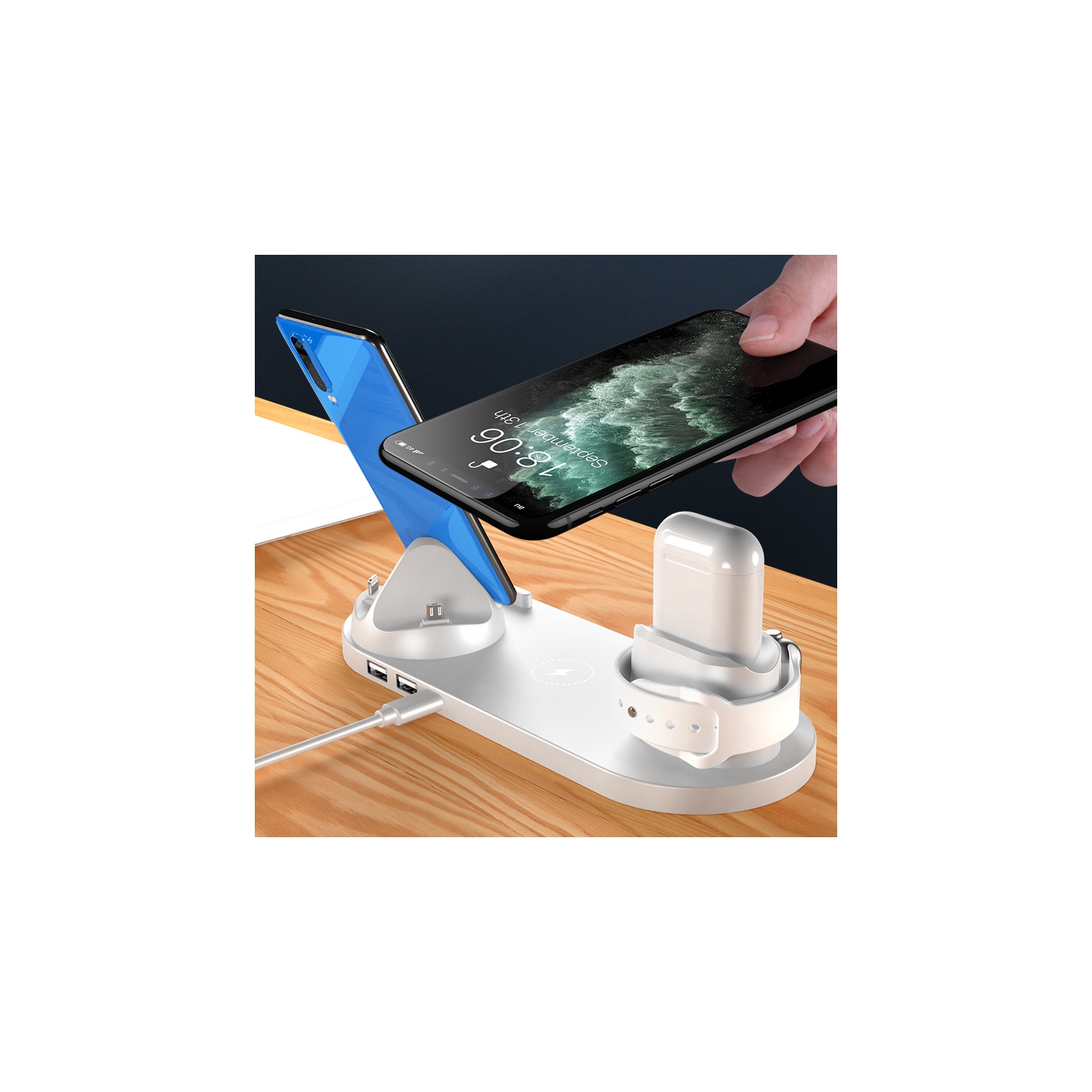 Chargeur sans fil 6-en-1 Support de chargement , Chargeur rapide pour iPhone/iWatch/AirPods, Station de recharge certifiée pour iPhone