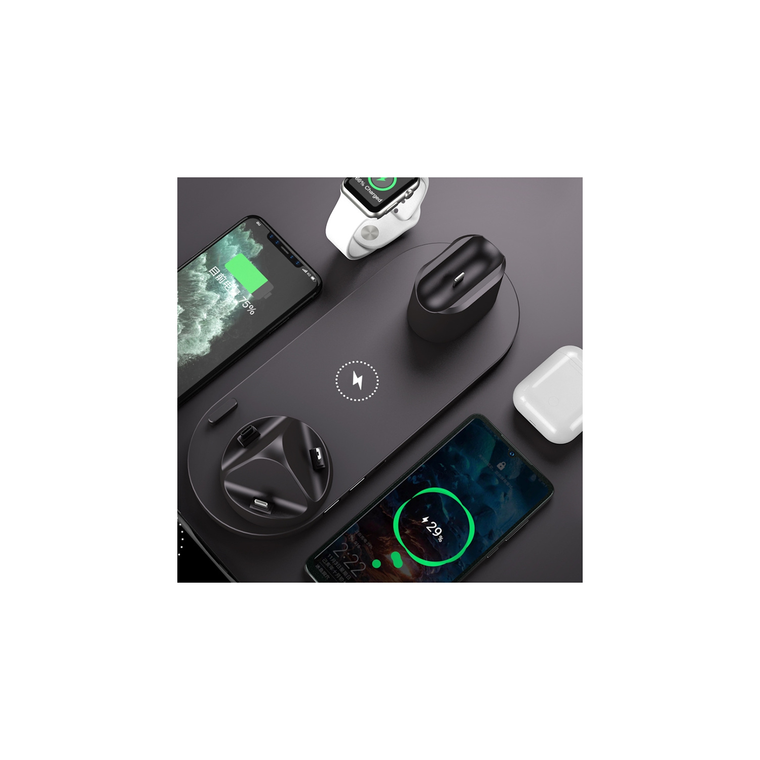 Chargeur sans fil 6-en-1 Support de chargement , Chargeur rapide pour iPhone/iWatch/AirPods, Station de recharge certifiée pour iPhone