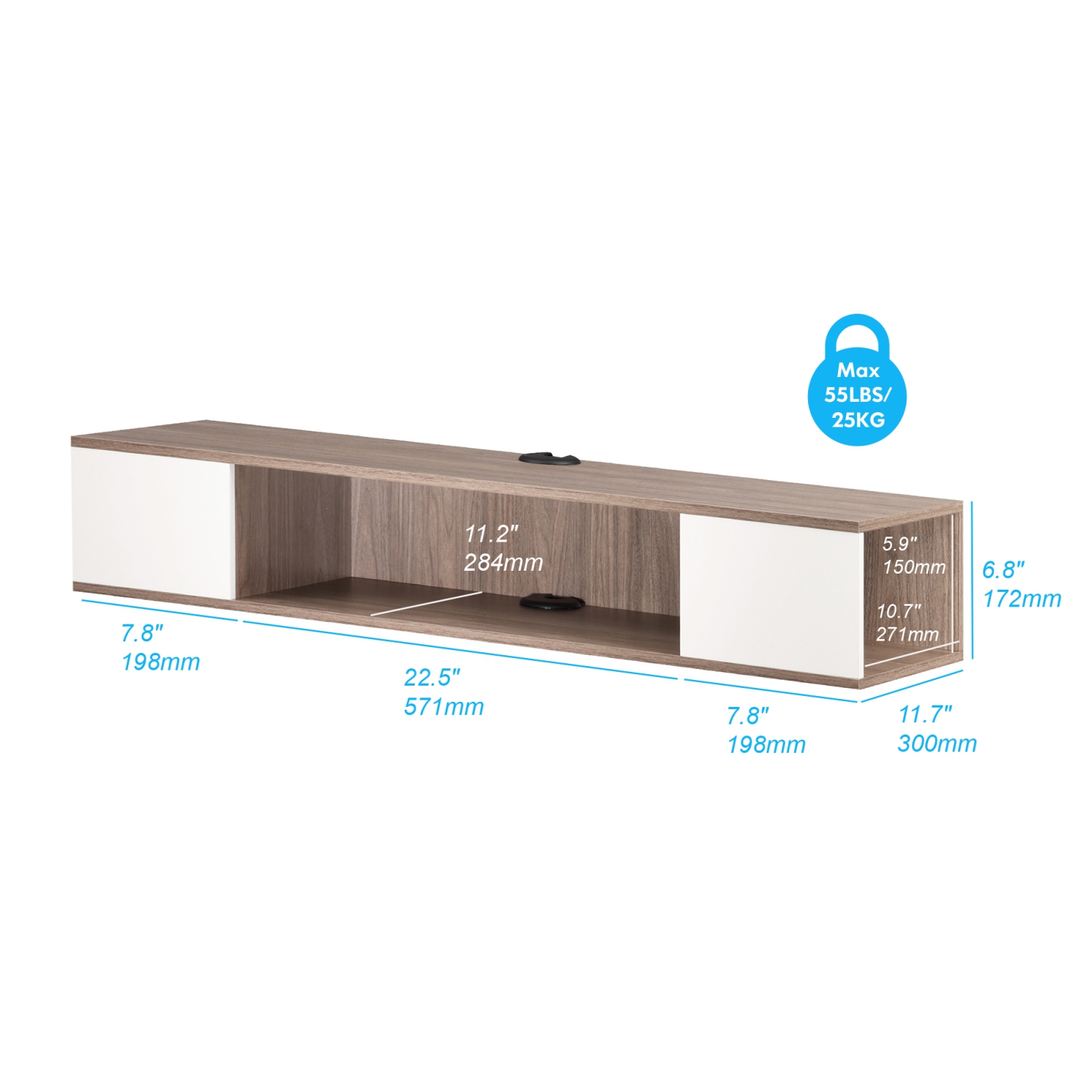 FITUEYES Floating TV Stand with Storage Shelf, White & Oak Entertainment Center for Home Living Room