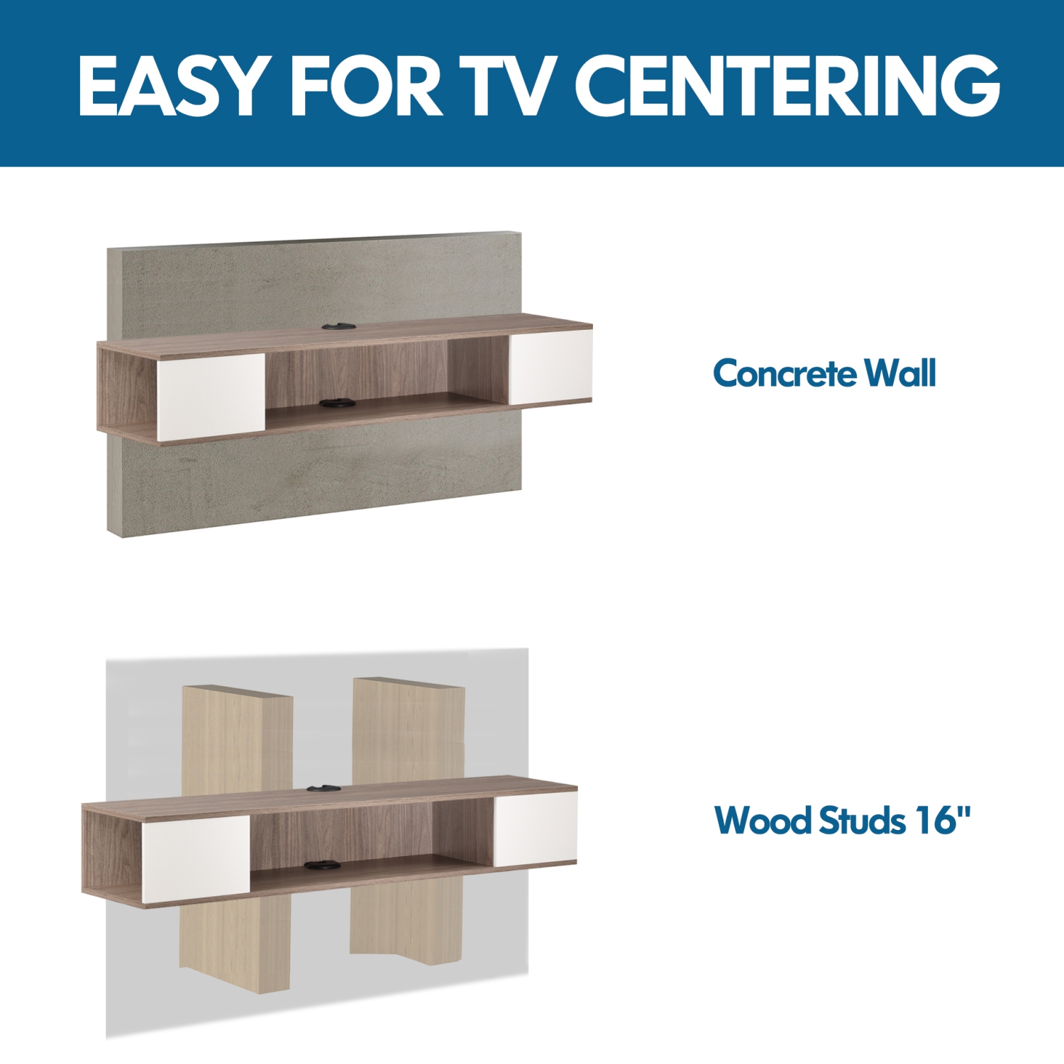 FITUEYES Floating TV Stand with Storage Shelf, White & Oak Entertainment Center for Home Living Room