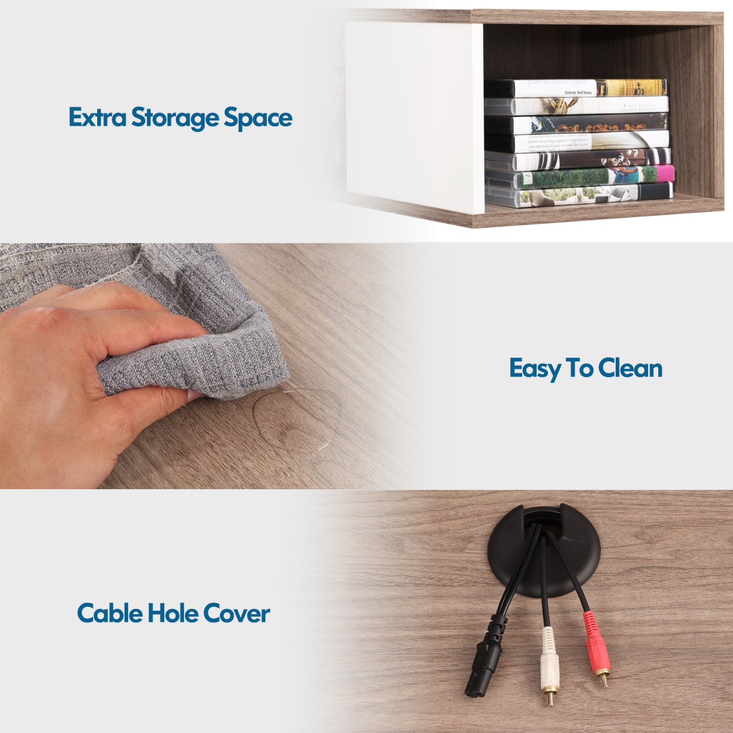 FITUEYES Floating TV Stand with Storage Shelf, White & Oak Entertainment Center for Home Living Room