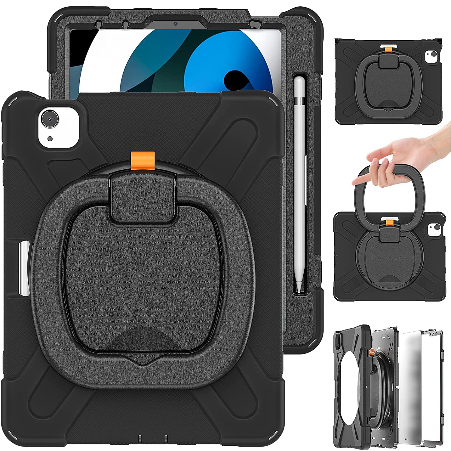 【CSmart】 Shockproof Rugged Defender Case with Rotate Stand for iPad Air 4 5 4th 5th Gen. / Pro 11" 1st 2nd 3rd Gen., Black