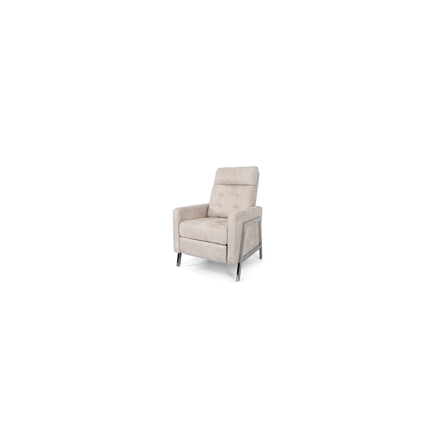 Baron Modern Tufted Microfiber Push Back Recliner with Stainless Steel Legs, Ivory and Gray
