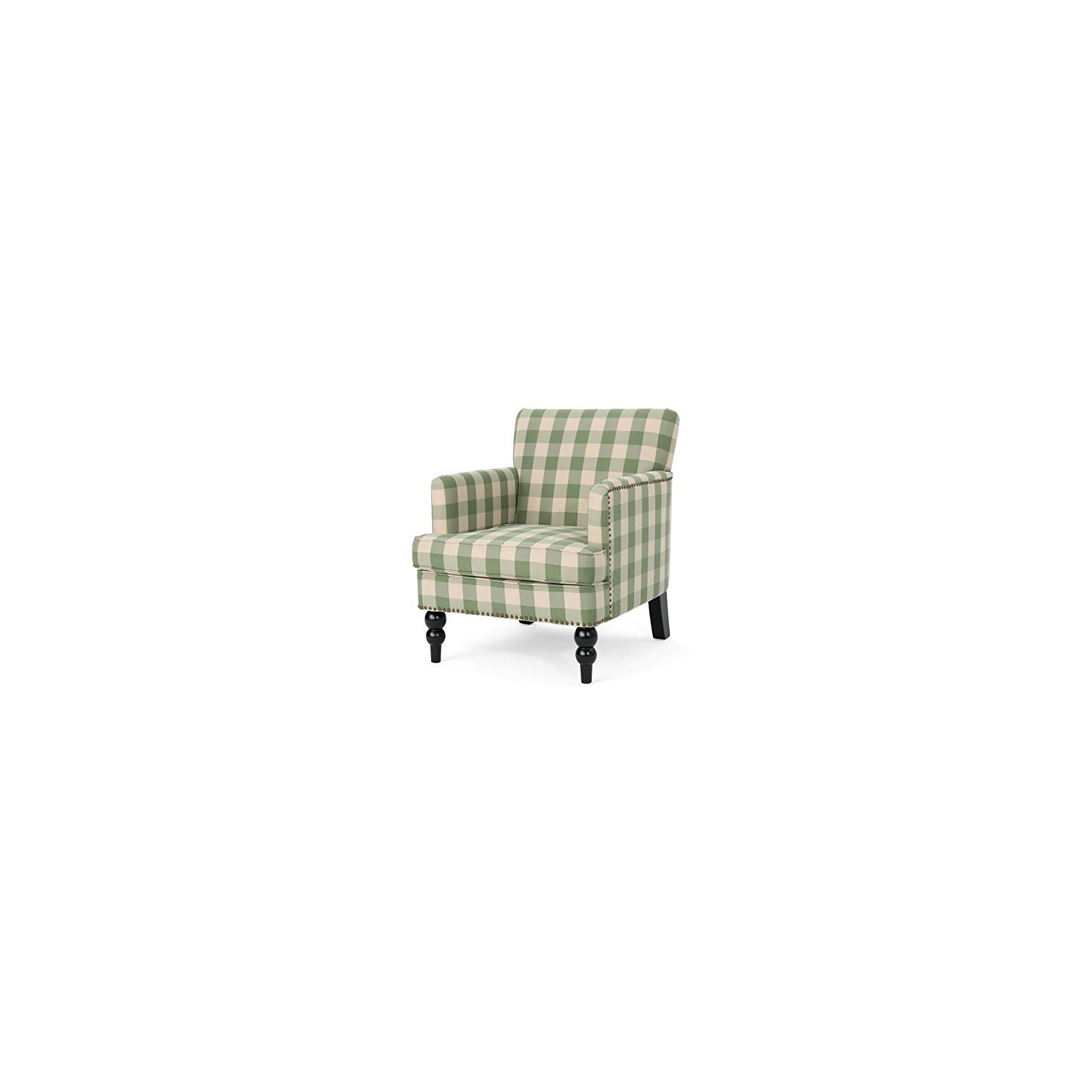Eve Tufted Fabric Club Chair, Green Checkerboard
