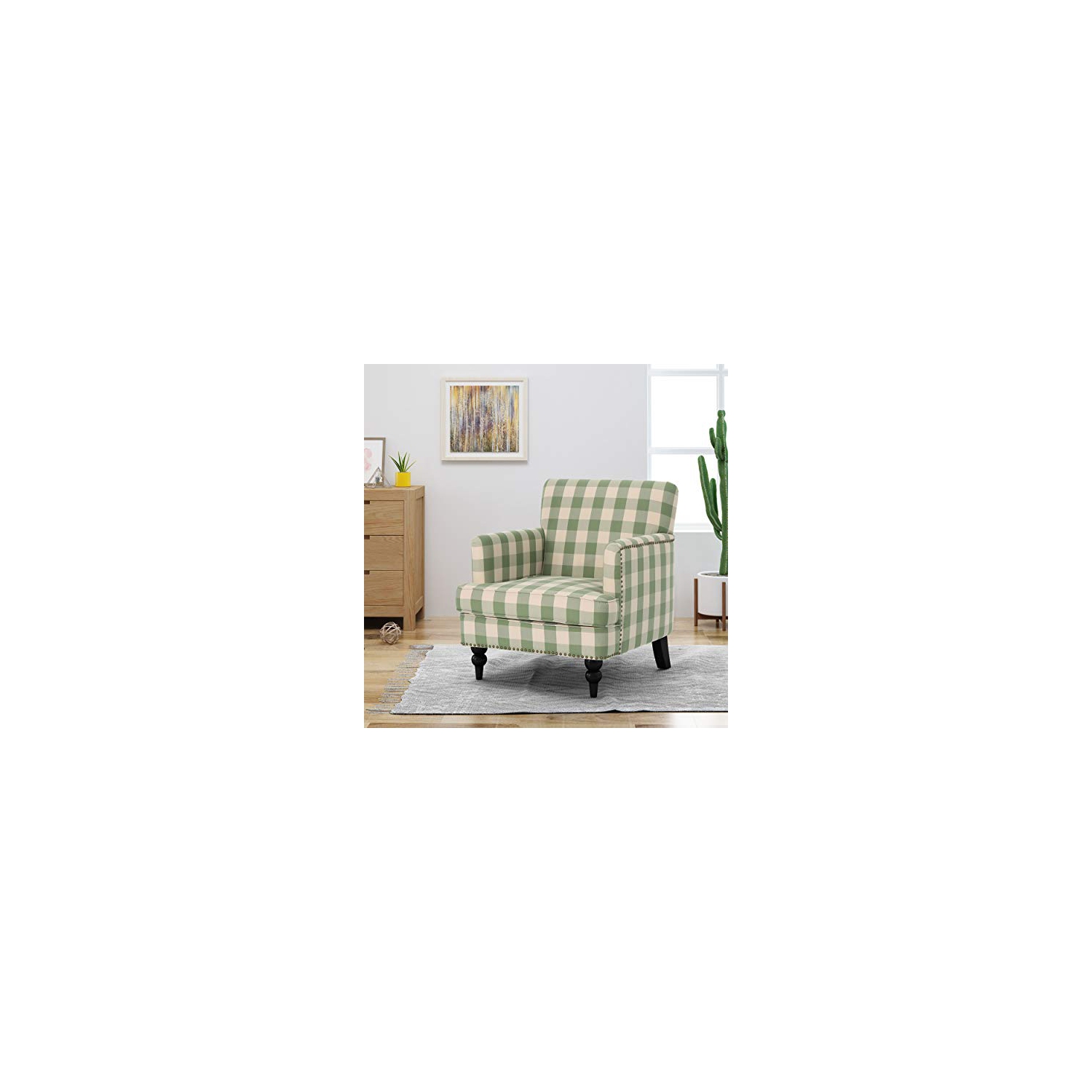 Eve Tufted Fabric Club Chair, Green Checkerboard
