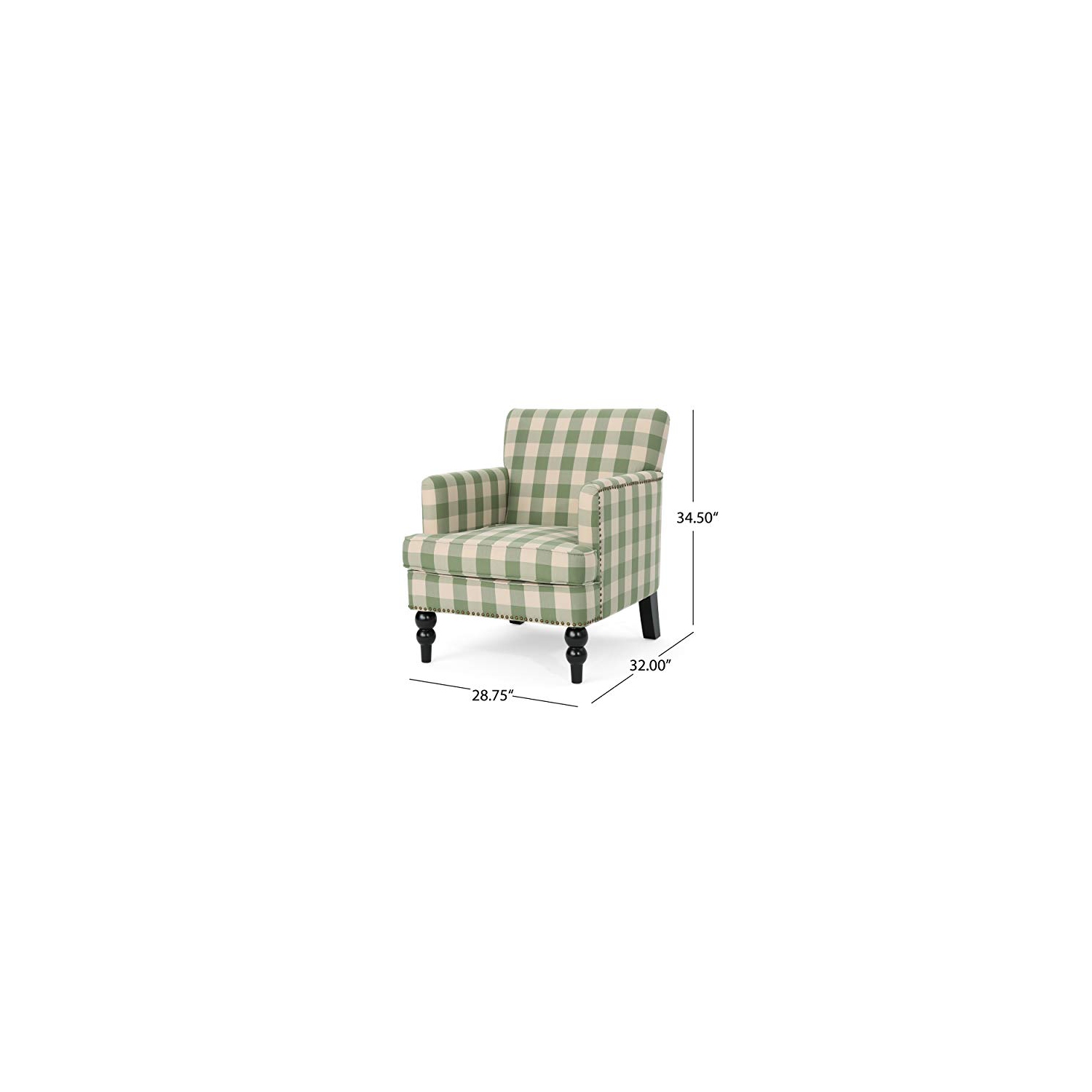 Eve Tufted Fabric Club Chair, Green Checkerboard