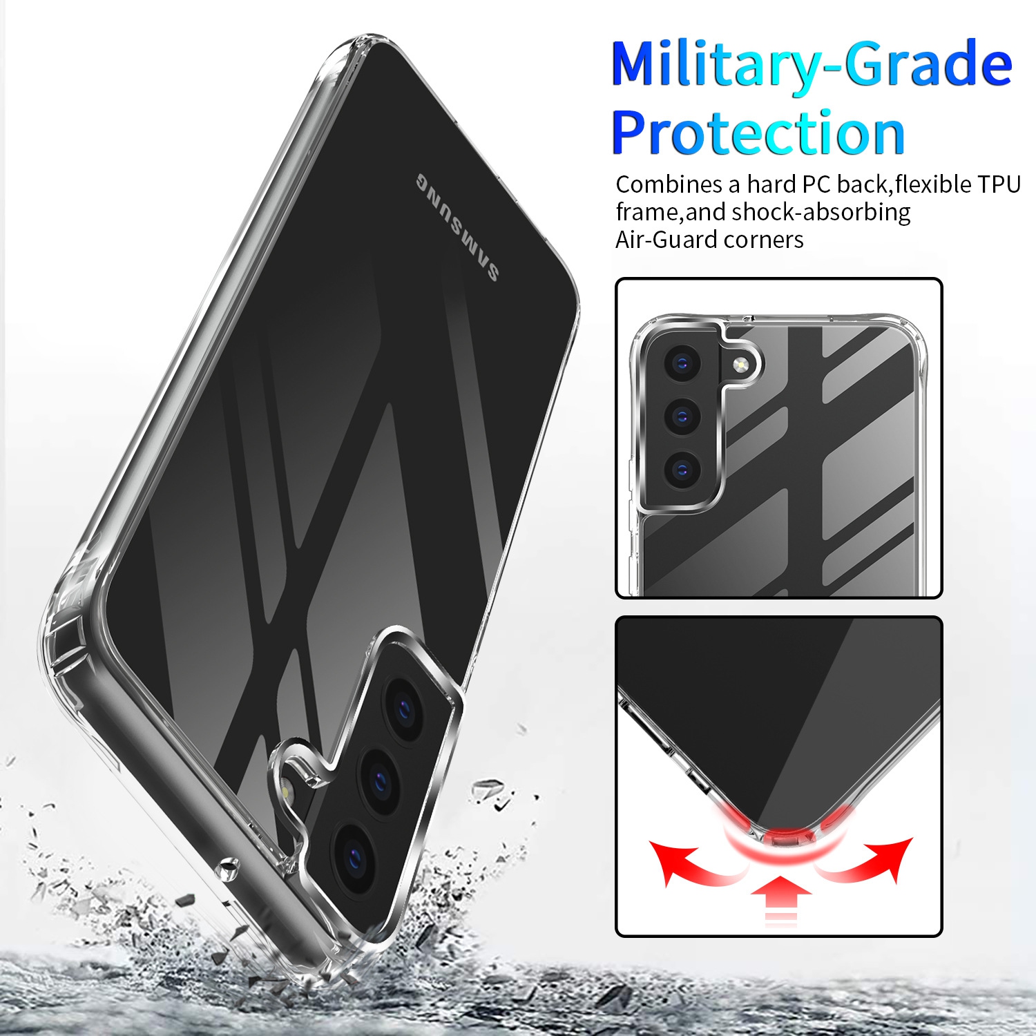 Air Armor Case Compatible with Samsung Galaxy S22 Case, Military-Grade Drop Protection, Shock-Absorbing Corners, Yellowing-Resistant Hard Back,