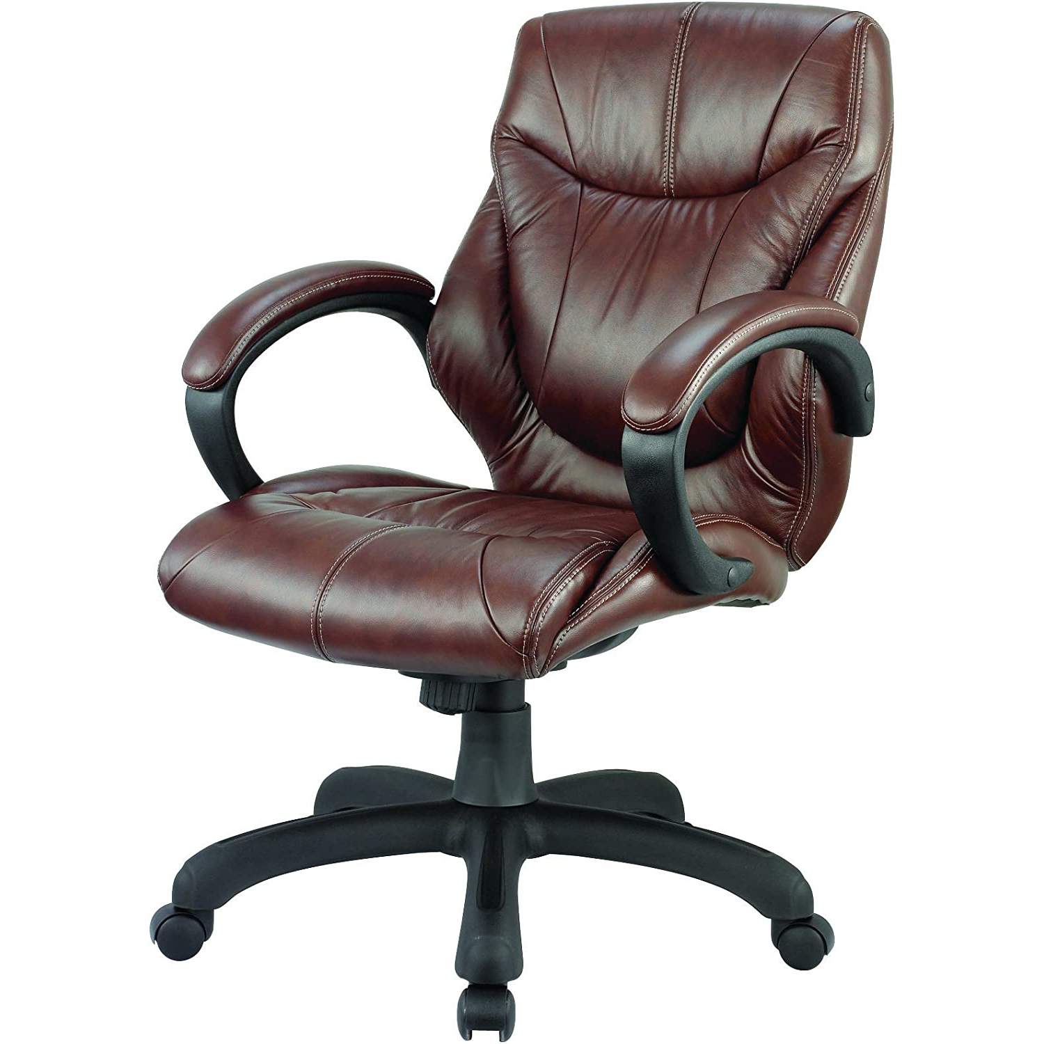 Boîte ouverte - Nicer Furniture Fauteuil de direction en cuir véritable à dossier mi-hauteur, brun chocolat