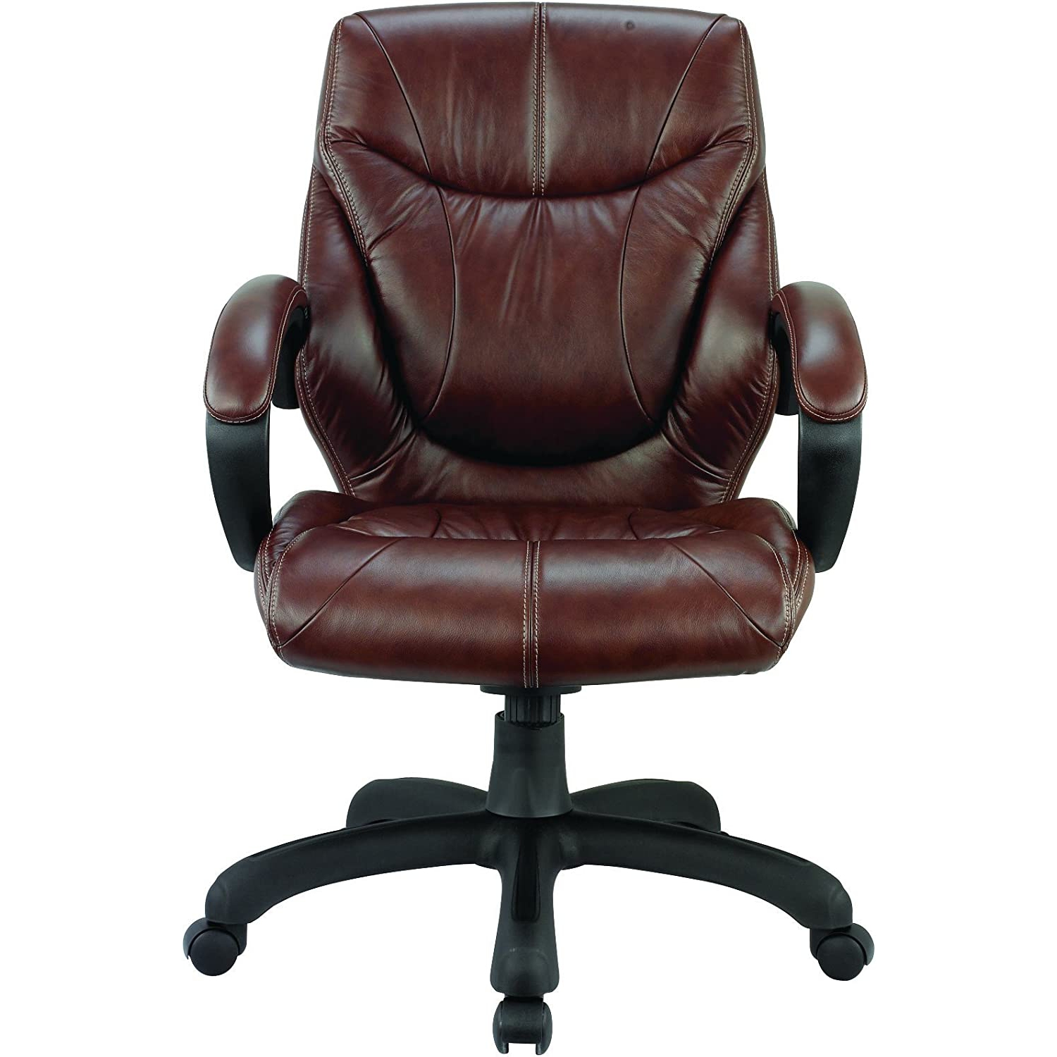 Boîte ouverte - Nicer Furniture Fauteuil de direction en cuir véritable à dossier mi-hauteur, brun chocolat