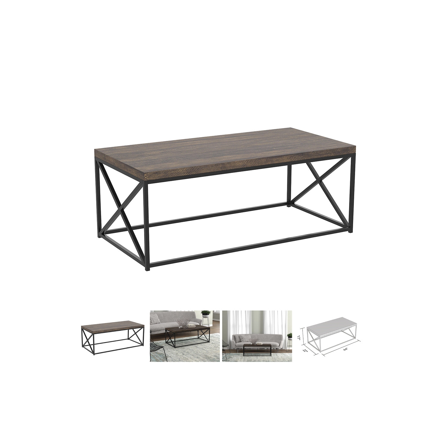 Bebelelo 44"L Coffee Table with Brown Reclaimed Wood and Black Metal Frame