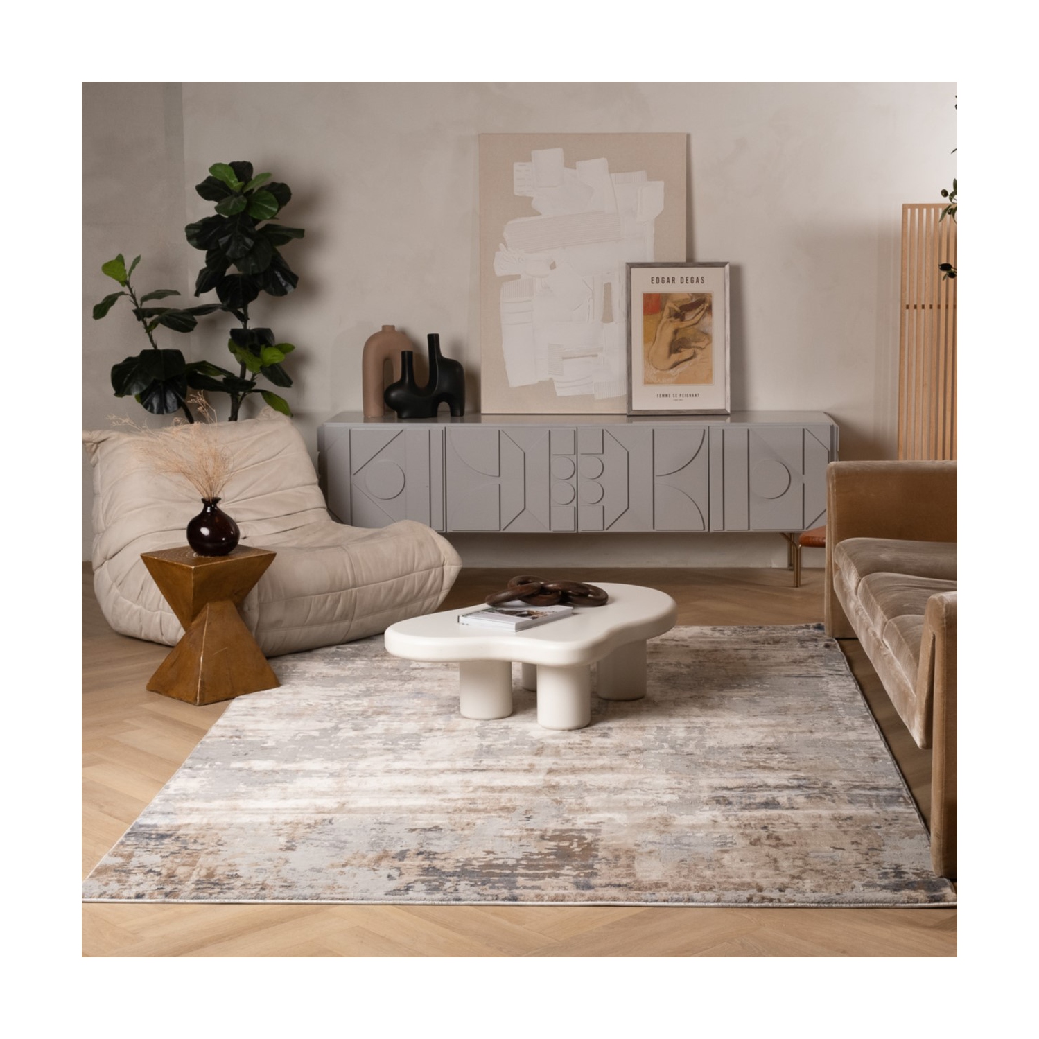 Rug Branch Elara Contemporary Abstract Grey/Beige Indoor Area Rug