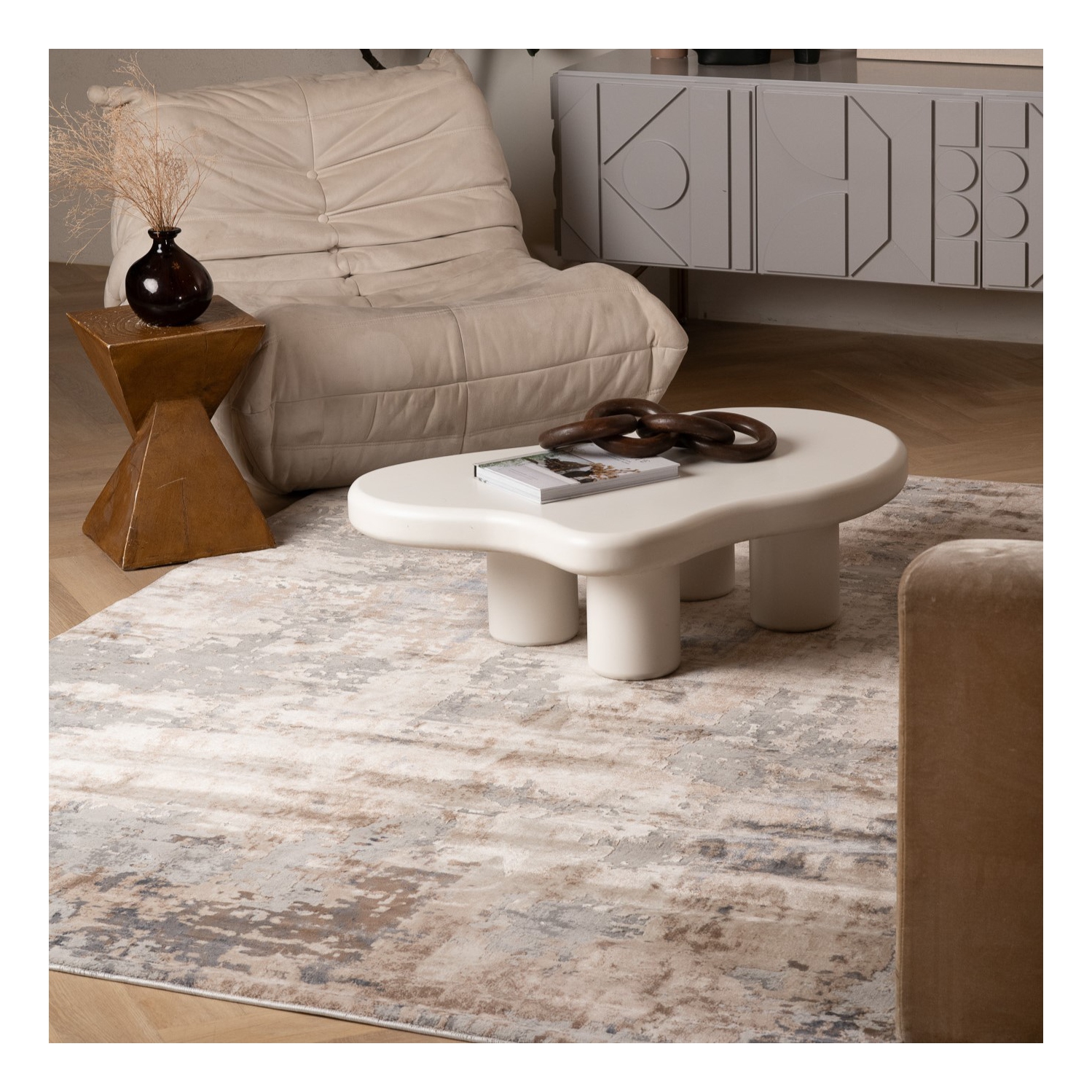 Rug Branch Elara Contemporary Abstract Grey/Beige Indoor Area Rug