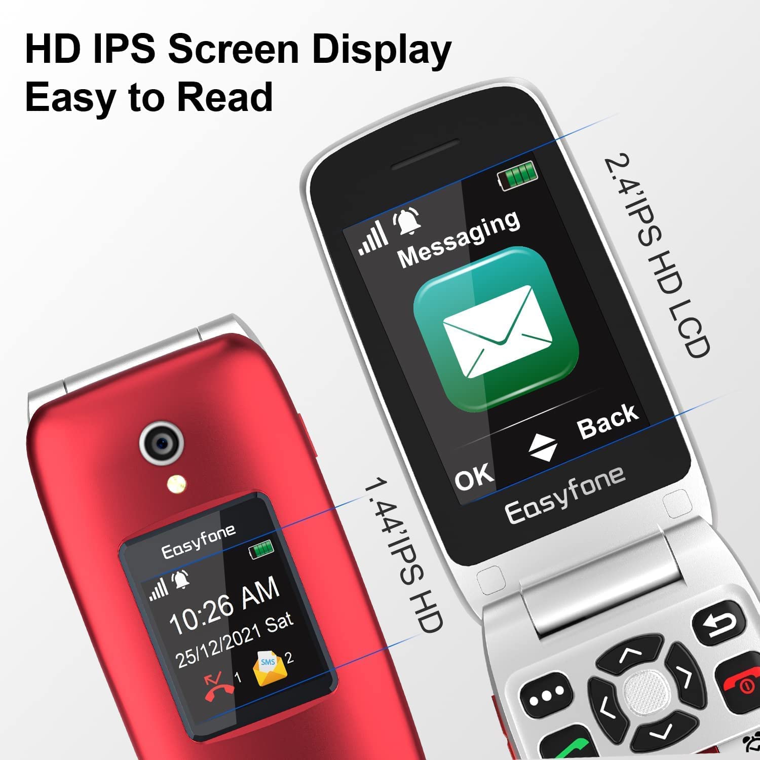 Easyfone Prime-A1 Pro 4G LTE Unlocked Senior Flip Mobile Phone, Easy-to-Use Cell Phone for Elderly with SOS Button, GPS, Hearing Aid Compatible and