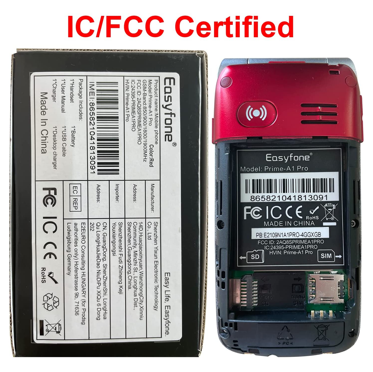 Easyfone Prime-A1 Pro 4G LTE Unlocked Senior Flip Mobile Phone, Easy-to-Use Cell Phone for Elderly with SOS Button, GPS, Hearing Aid Compatible and