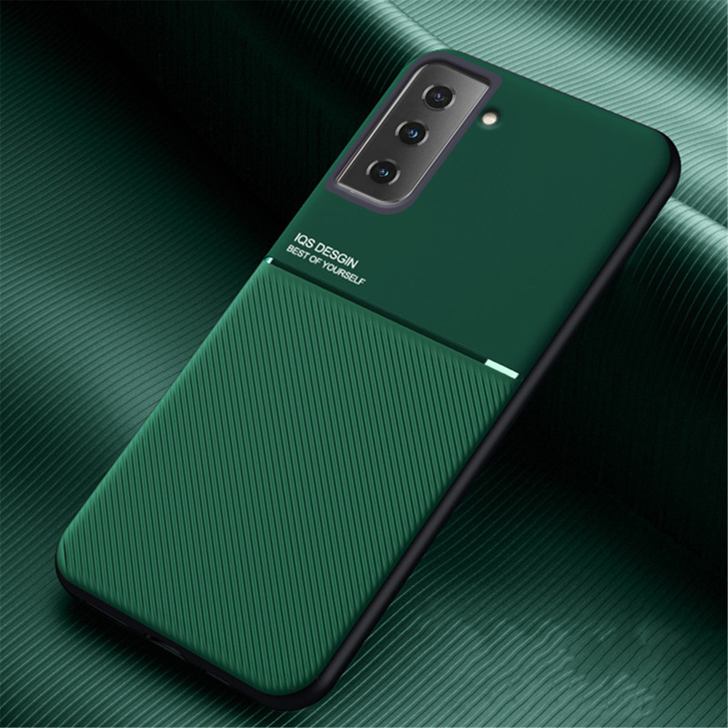 Kelvin Leather Magnetic Texture Slim Matte Back Phone Cove Anti Fall Frosted Stripe Cases For Samsunf Galaxy S21 FE -Green (FREE SHIPPING)